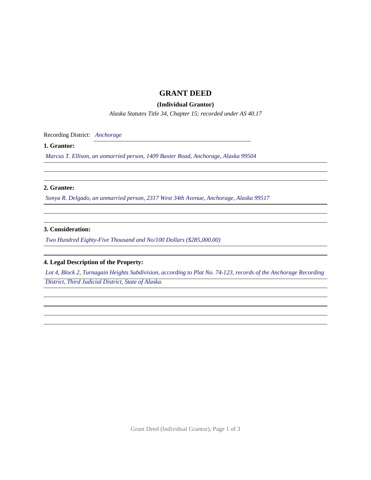 Denali Borough Completed Example of the Grant Deed Document