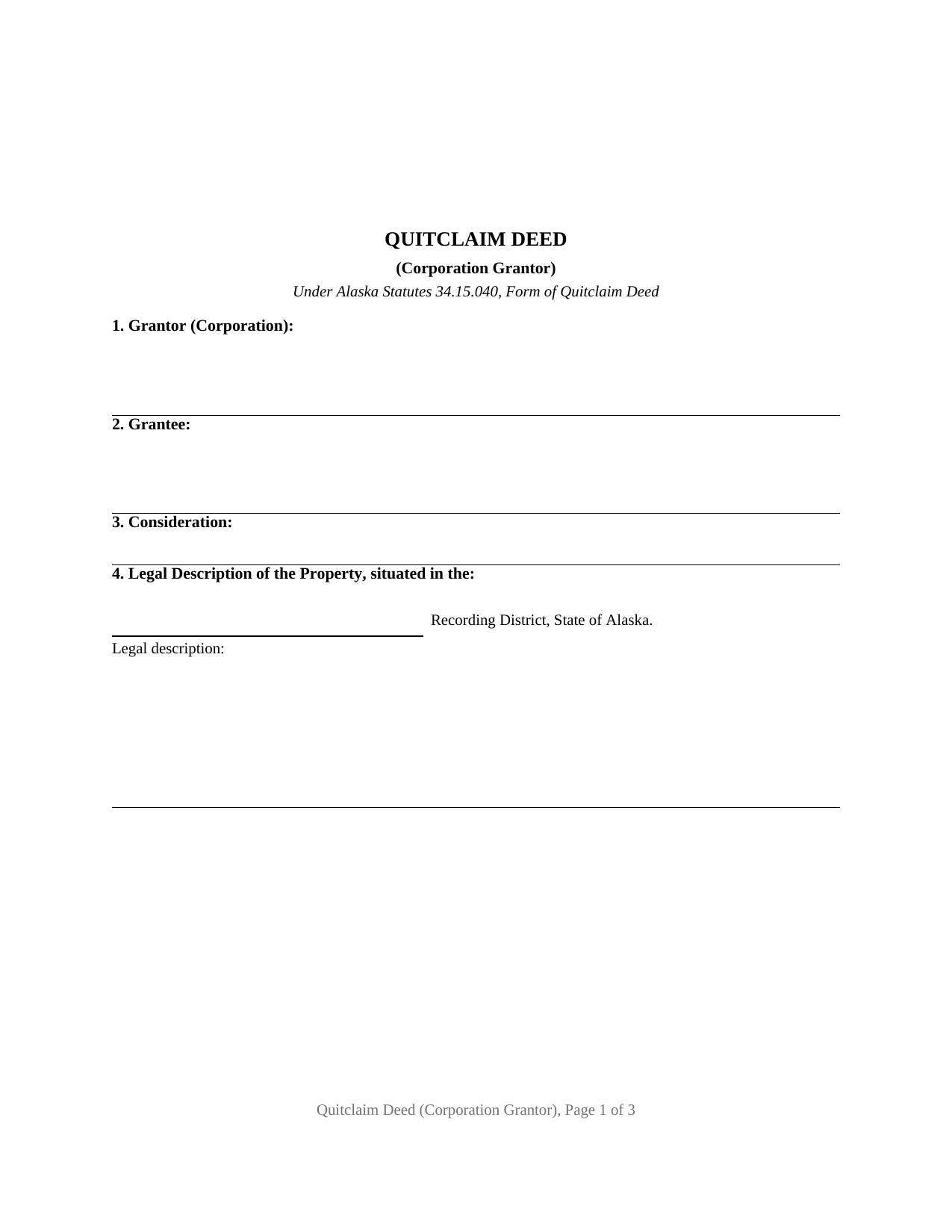 Yukon Koyukuk Borough Quitclaim Deed (Corporation Grantor) Form