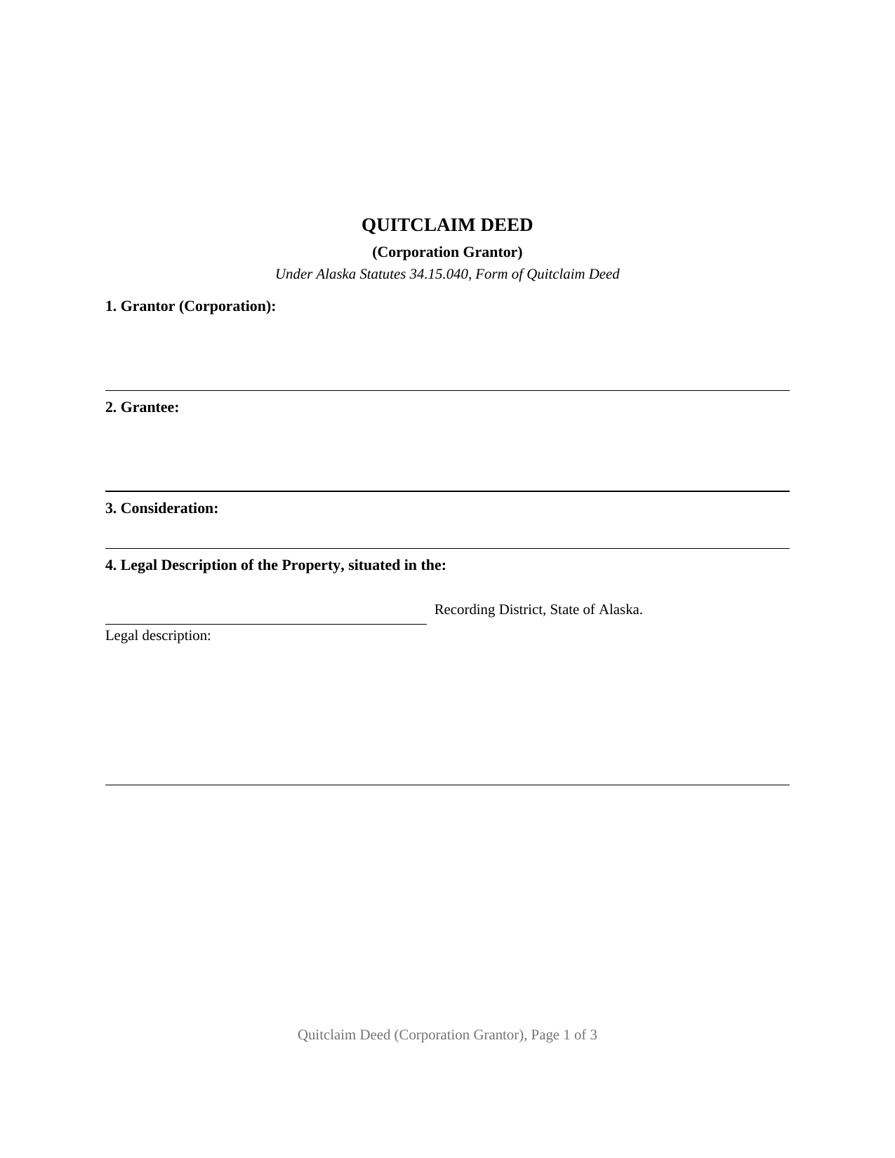 Yukon Koyukuk Borough Quitclaim Deed (Corporation Grantor) Form