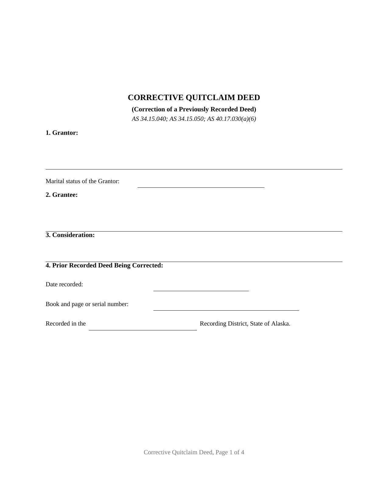 Yukon Koyukuk Borough Quitclaim Deed (Corrective) Form