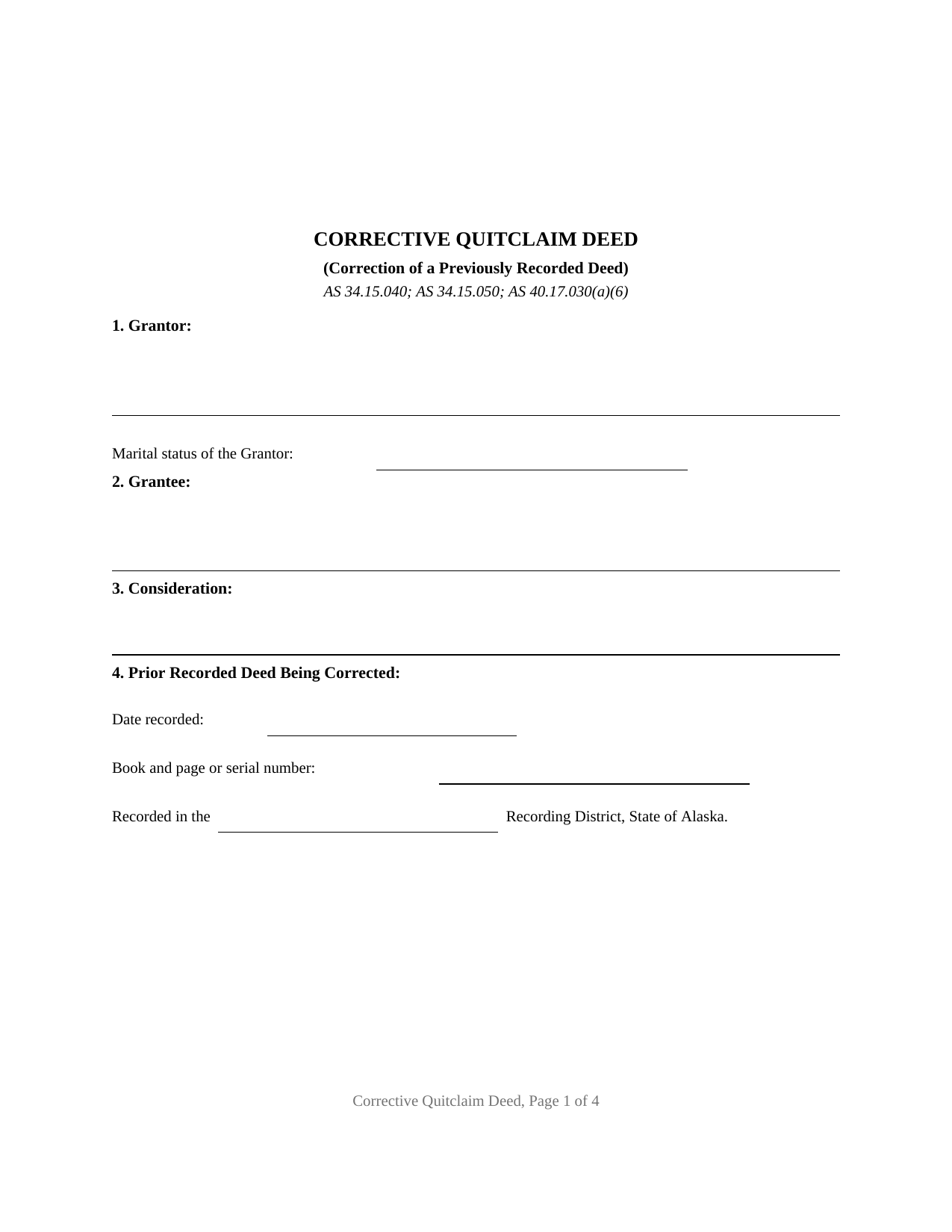Yukon Koyukuk Borough Quitclaim Deed (Corrective) Form