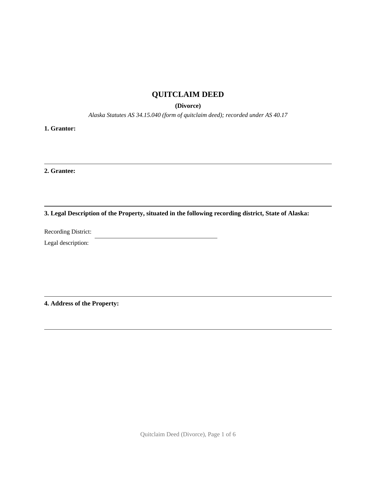 Yukon Koyukuk Borough Quitclaim Deed (Divorce) Form