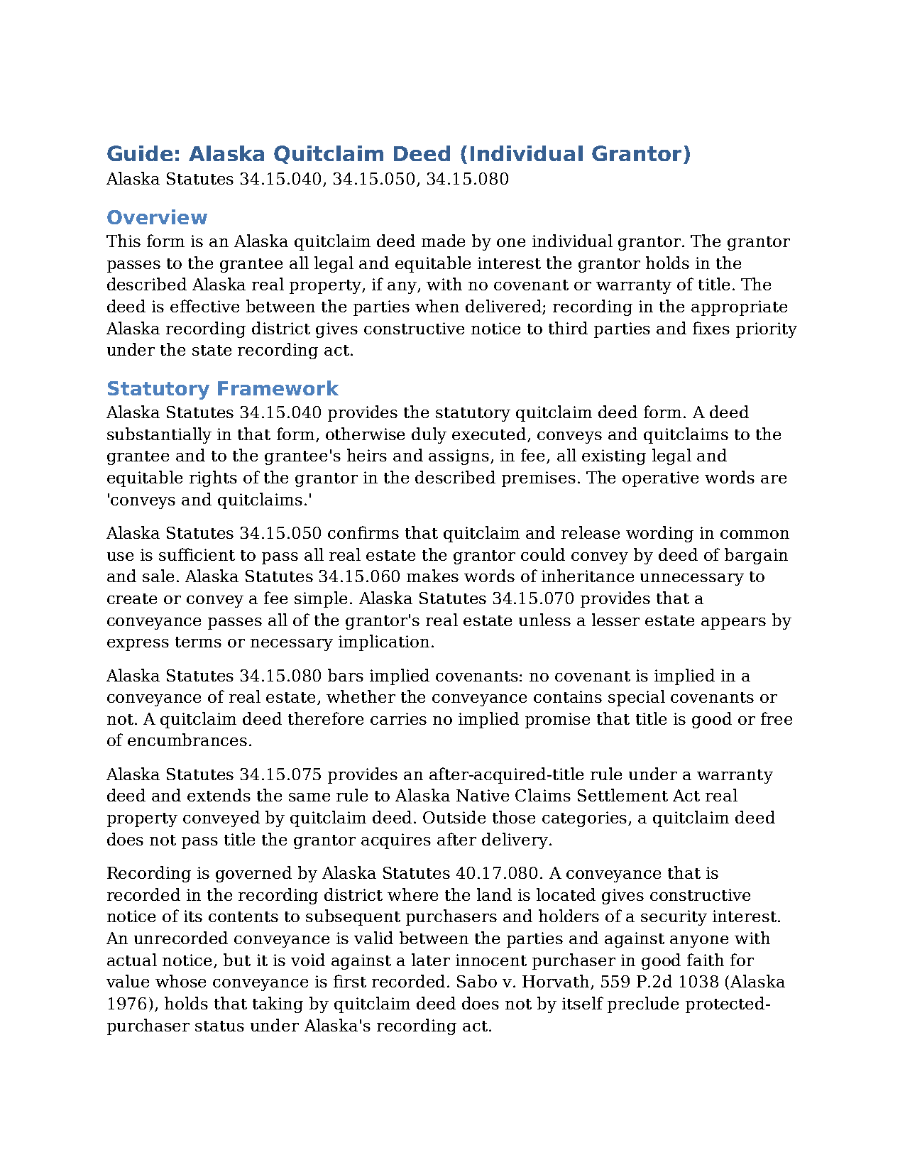 Kodiak Island Borough Quitclaim Deed (Individual) Guide