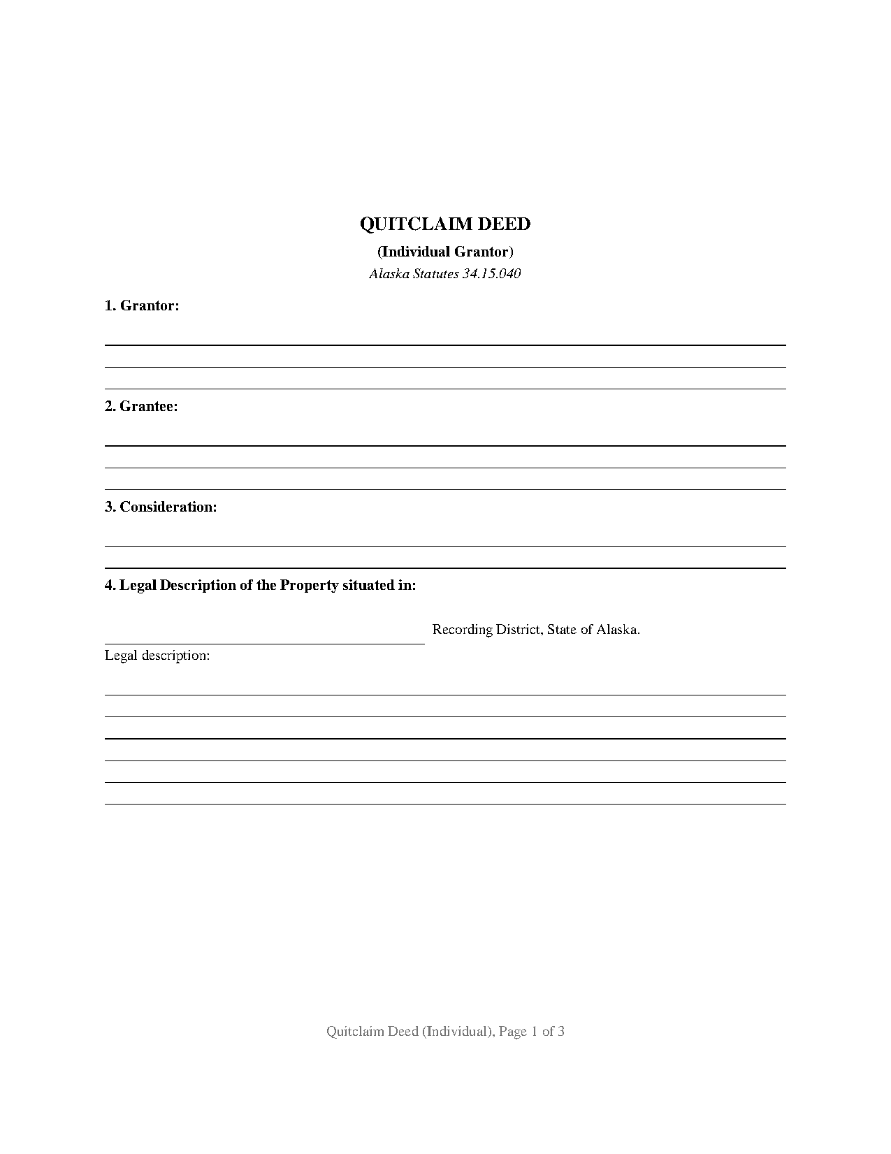 Kodiak Island Borough Quitclaim Deed (Individual) Form
