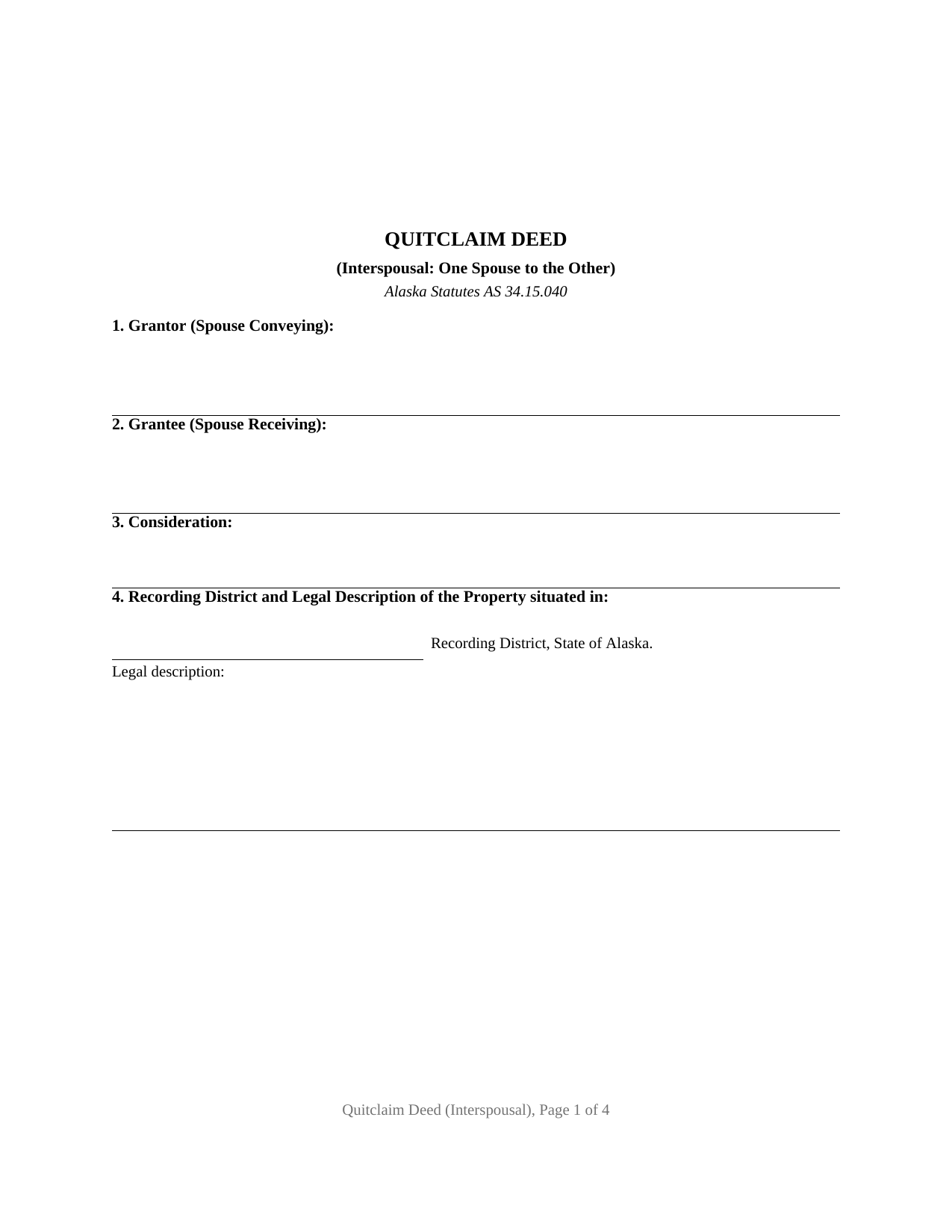 Yukon Koyukuk Borough Quitclaim Deed (Interspousal) Form