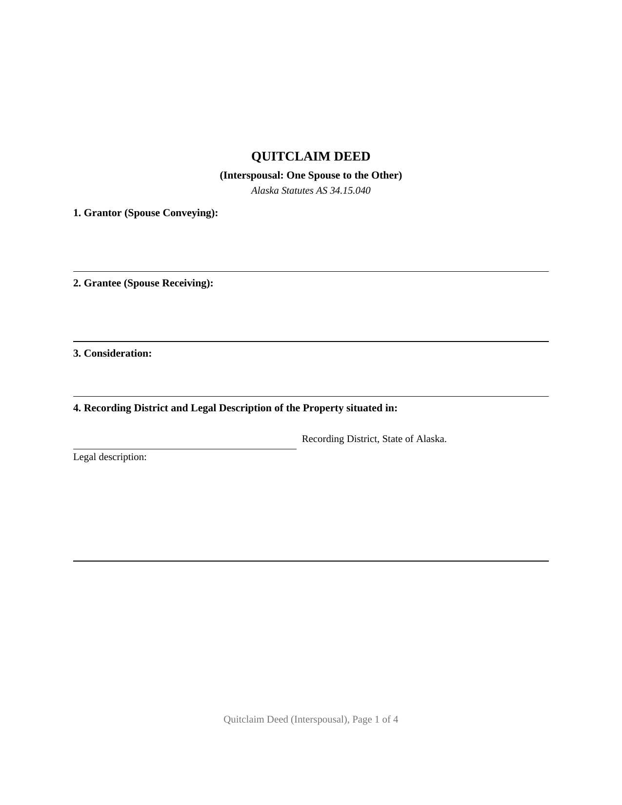 Yukon Koyukuk Borough Quitclaim Deed (Interspousal) Form