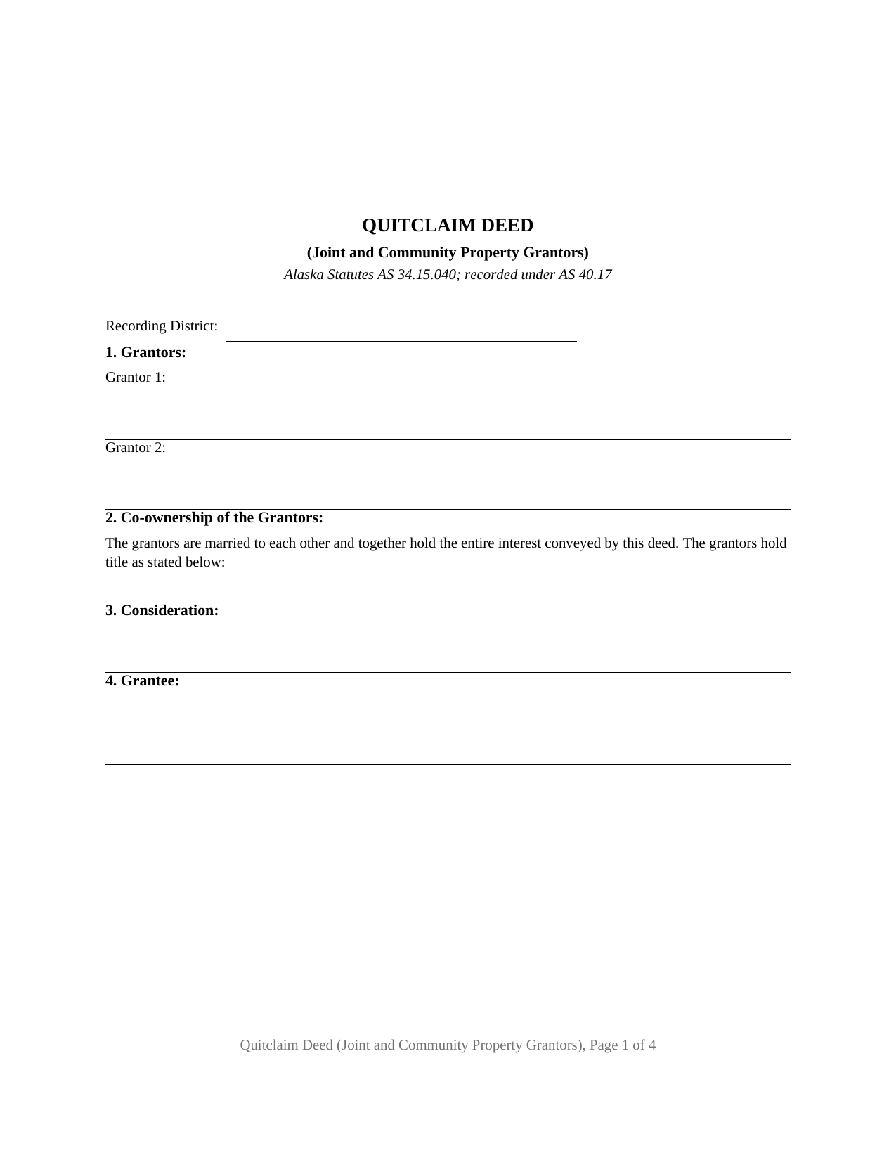 Yukon Koyukuk Borough Quitclaim Deed (Joint and Community Property Grantors) Form