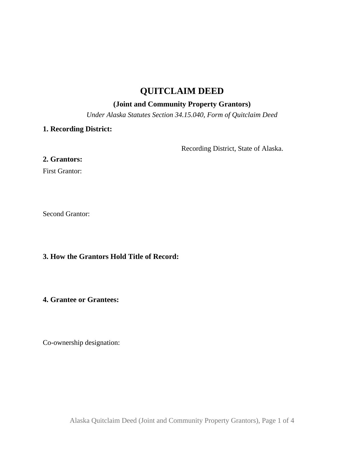 Yukon Koyukuk Borough Quitclaim Deed (Joint and Community Property Grantors) Form