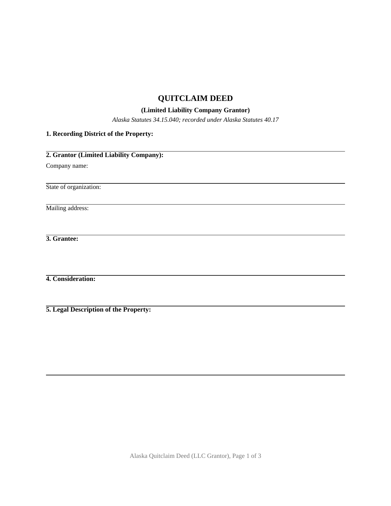 Yukon Koyukuk Borough Quitclaim Deed (LLC Grantor) Form