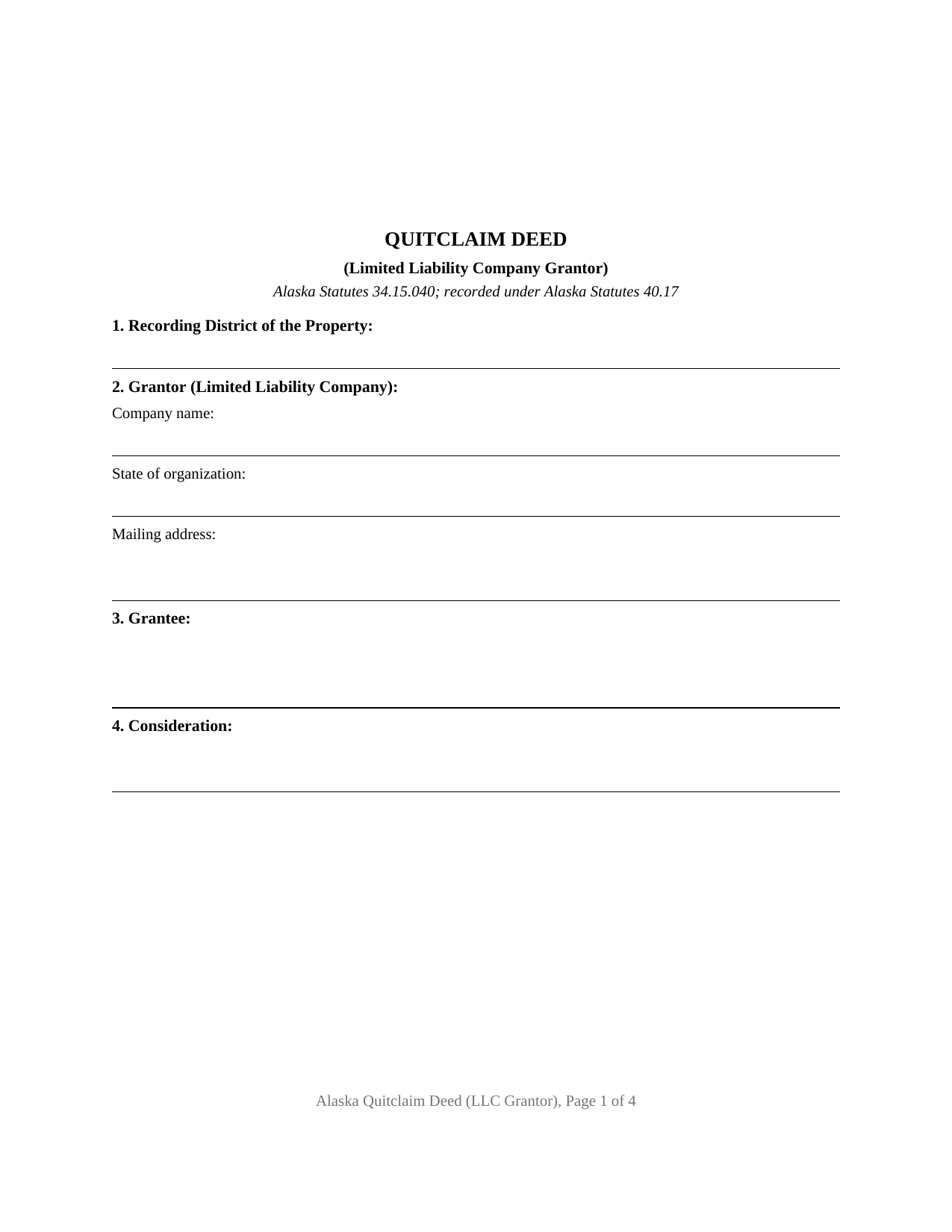 Yukon Koyukuk Borough Quitclaim Deed (LLC Grantor) Form