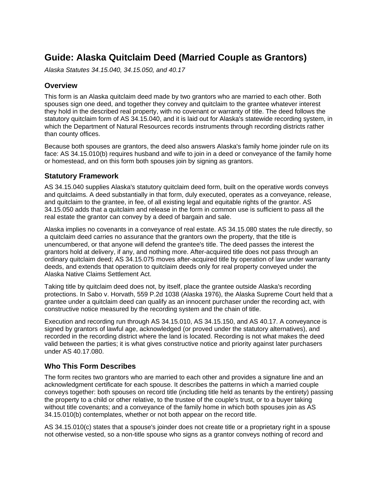 Yukon Koyukuk Borough Quitclaim Deed (Married Couple as Grantors) Guide
