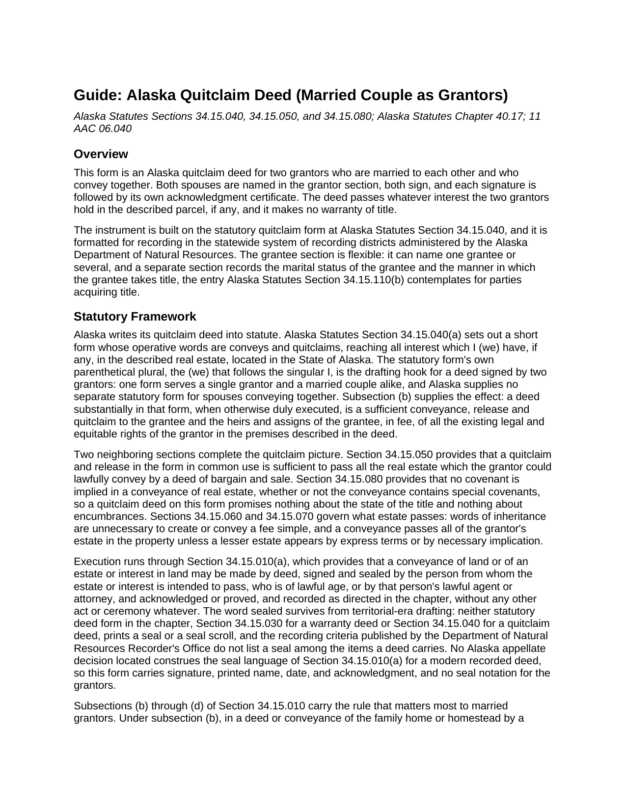 Yukon Koyukuk Borough Quitclaim Deed (Married Couple as Grantors) Guide