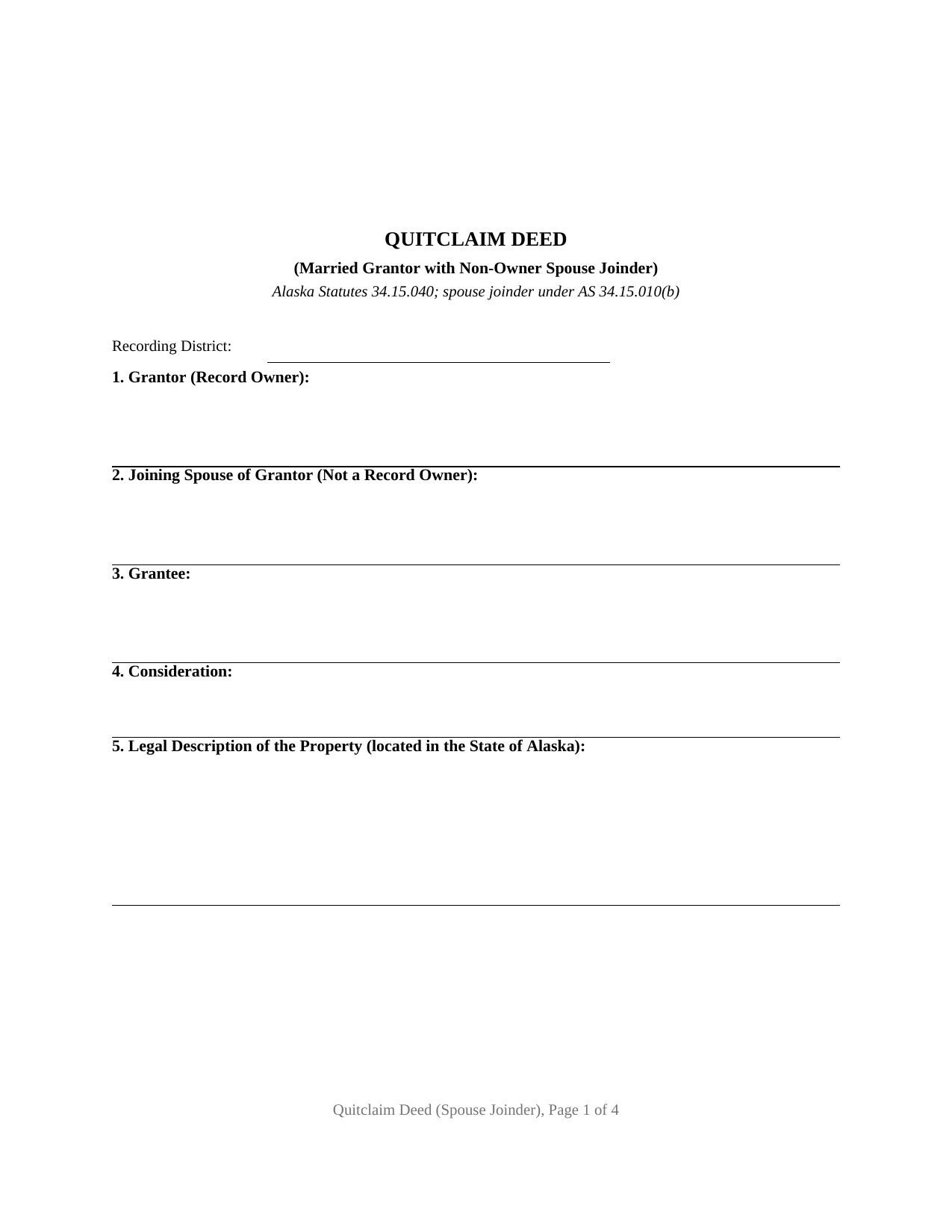 Yukon Koyukuk Borough Quitclaim Deed (Married Grantor with Non-Owner Spouse Joinder) Form