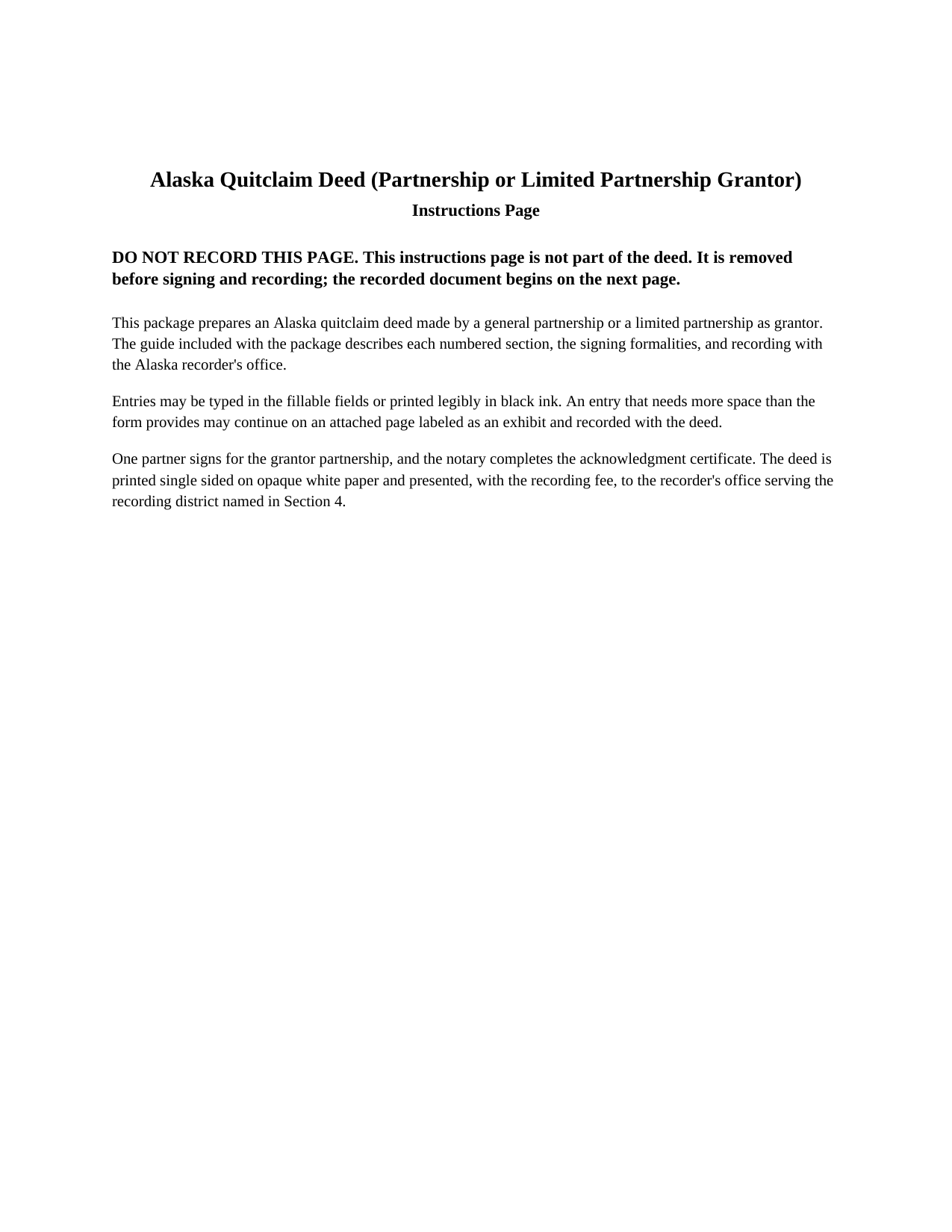 Yukon Koyukuk Borough Quitclaim Deed (Partnership or Limited Partnership Grantor) Form