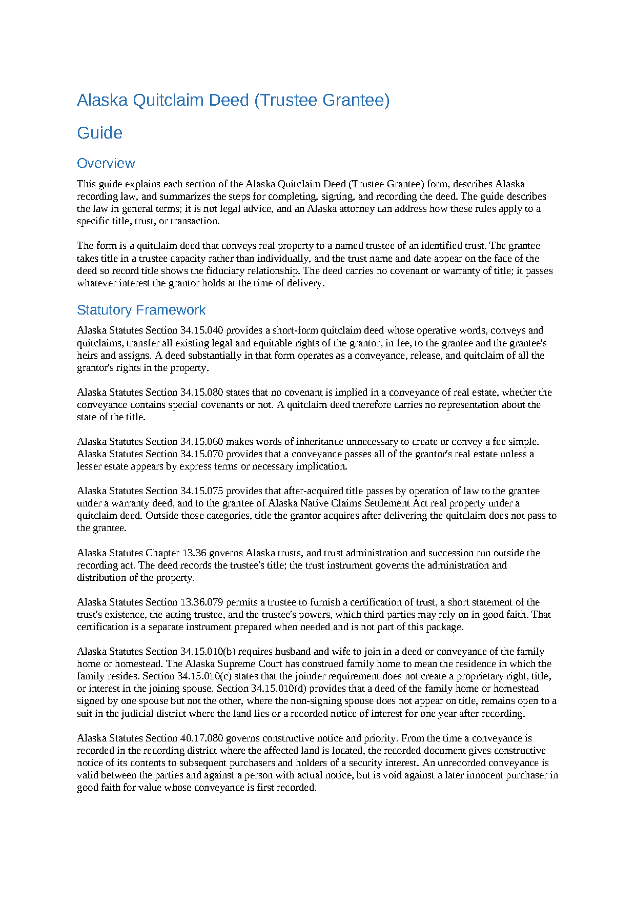 Yukon Koyukuk Borough Quitclaim Deed (Trustee Grantee) Guide