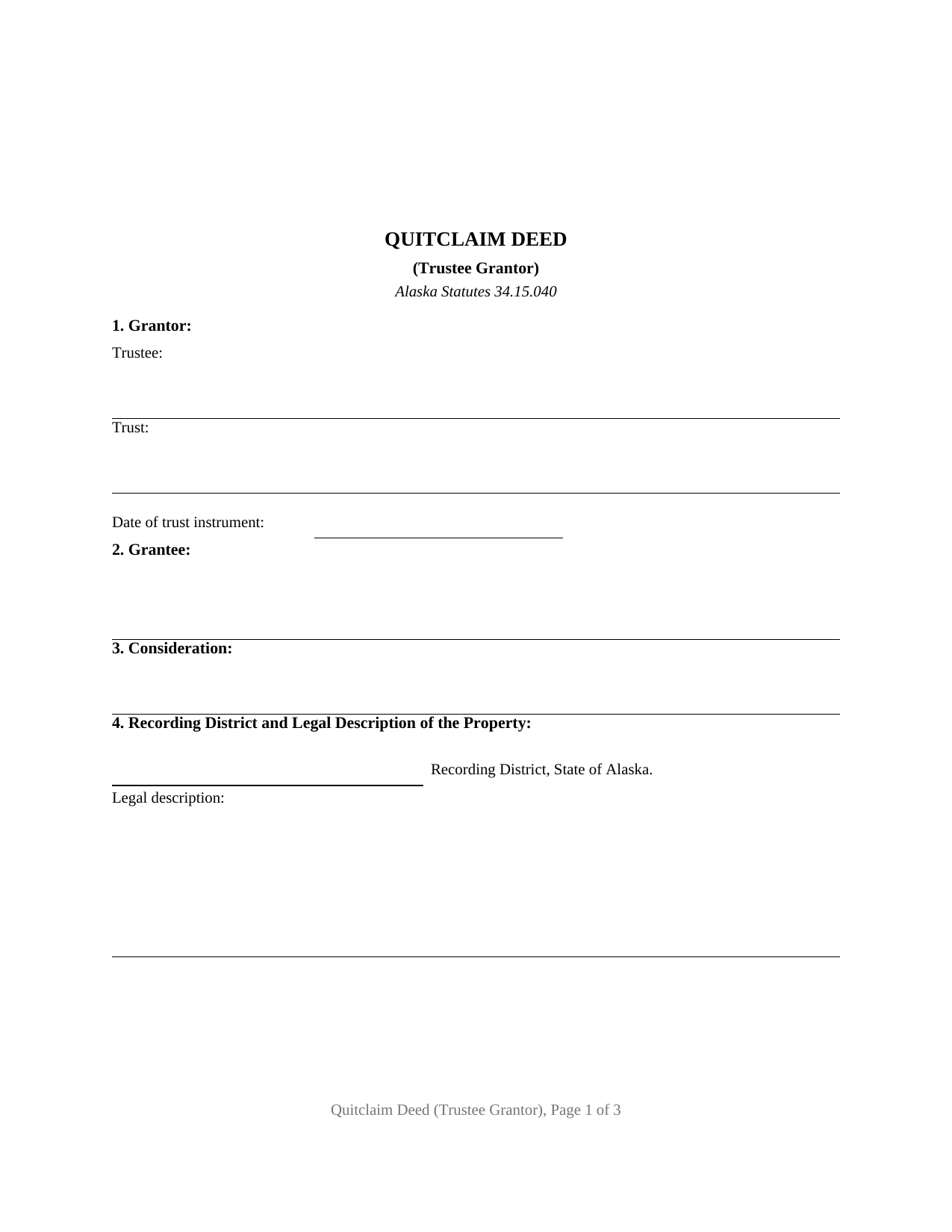 Yukon Koyukuk Borough Quitclaim Deed (Trustee Grantor) Form