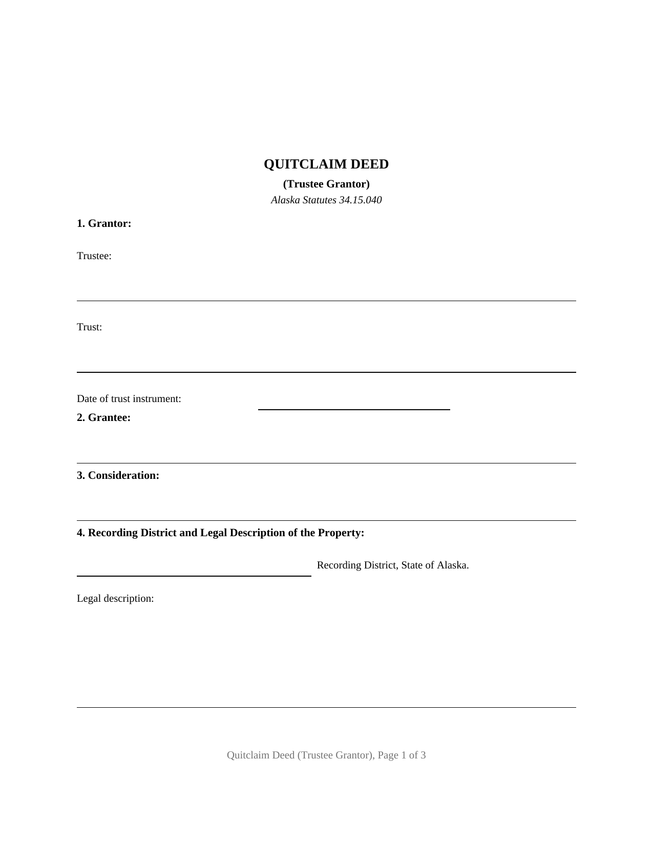 Yukon Koyukuk Borough Quitclaim Deed (Trustee Grantor) Form