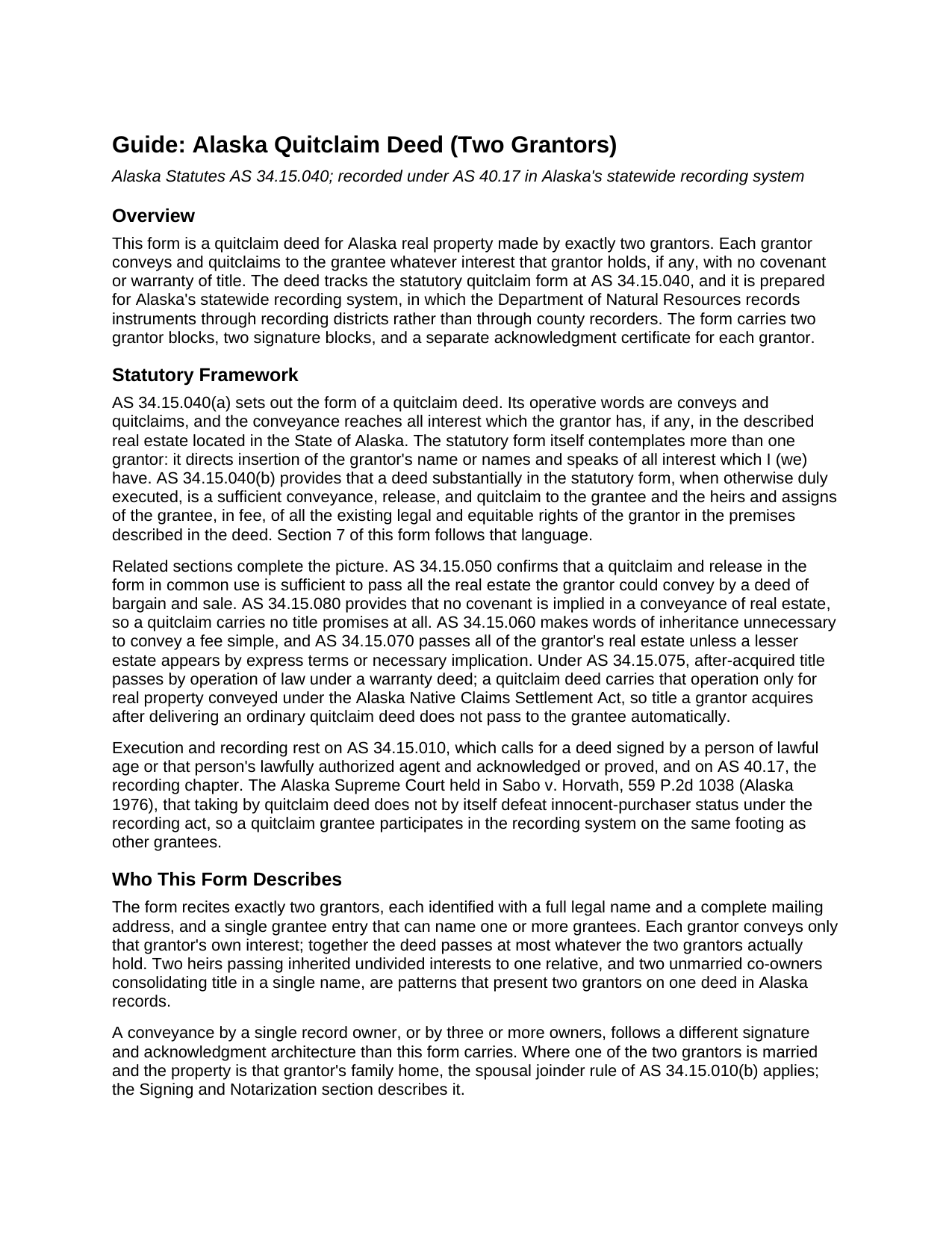 Yukon Koyukuk Borough Quitclaim Deed (Two Grantors) Guide
