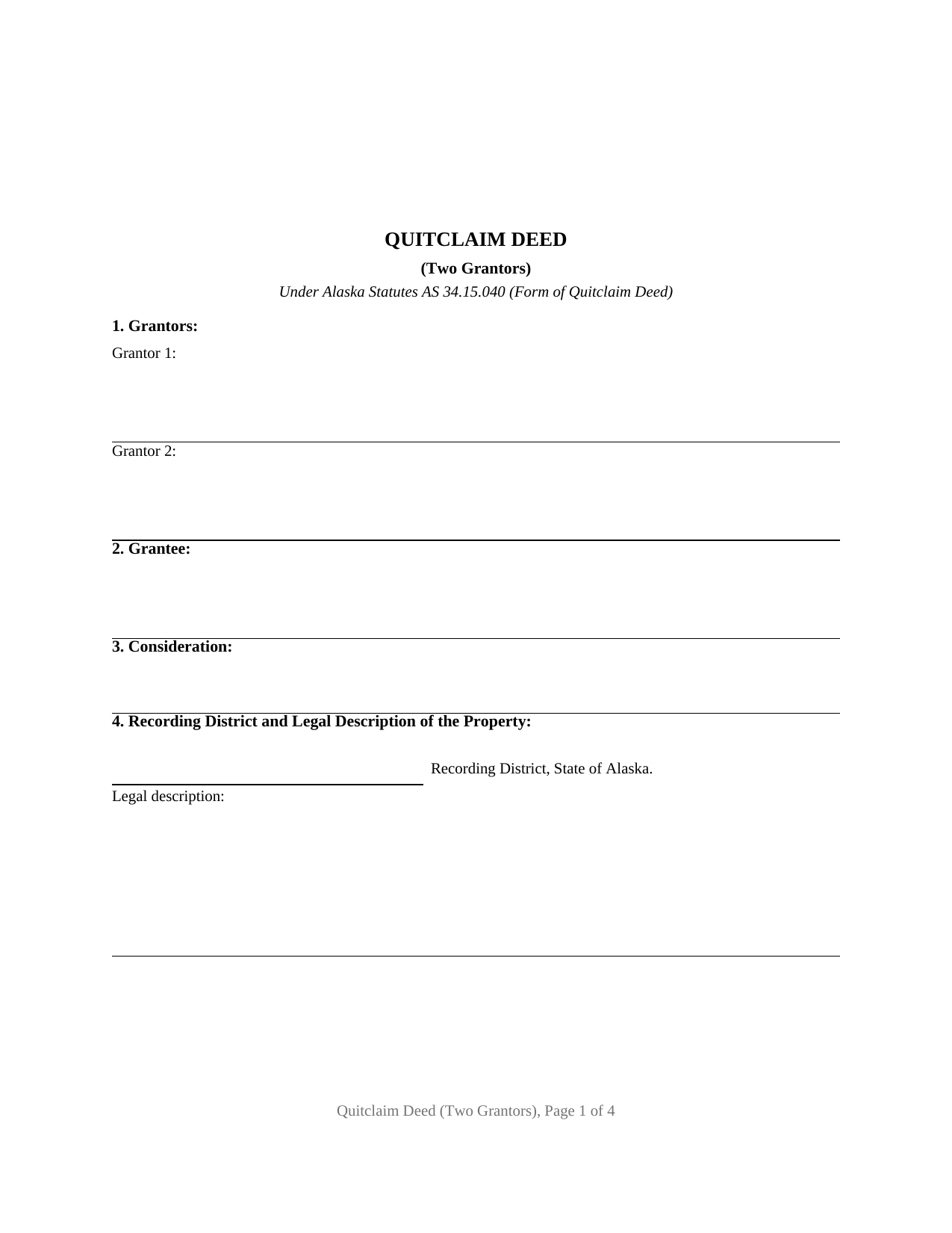 Yukon Koyukuk Borough Quitclaim Deed (Two Grantors) Form