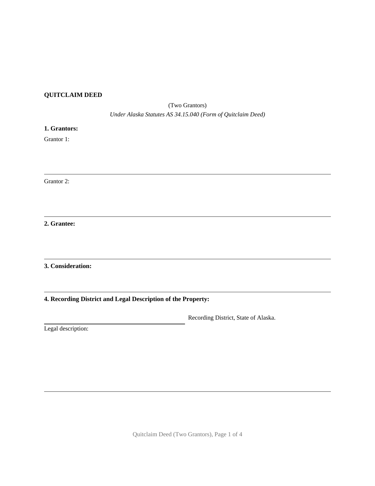 Yukon Koyukuk Borough Quitclaim Deed (Two Grantors) Form
