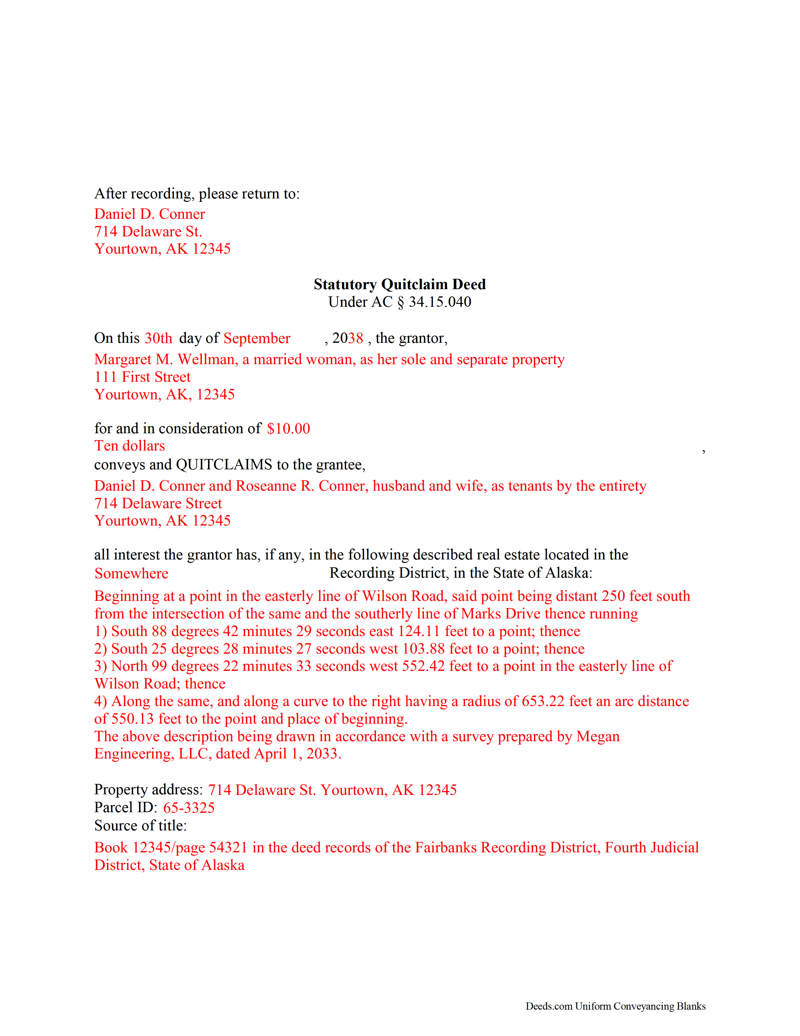 Matanuska Susitna Borough Completed Example of the Quitclaim Deed Document
