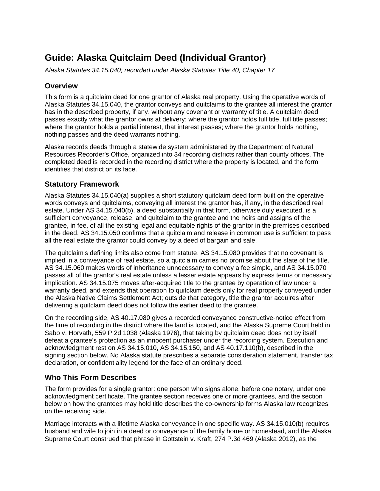 Yukon Koyukuk Borough Quitclaim Deed Guide