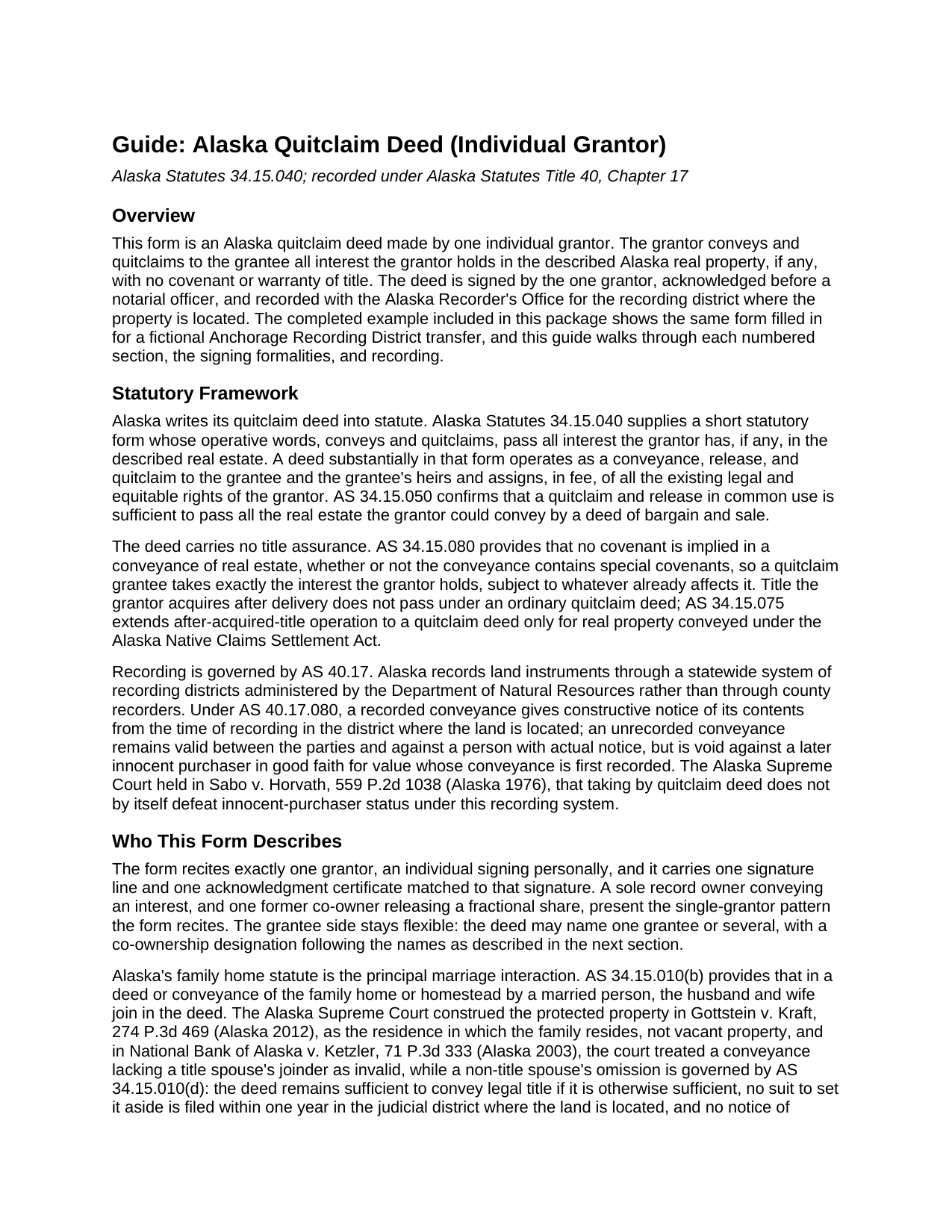 Yukon Koyukuk Borough Quitclaim Deed Guide