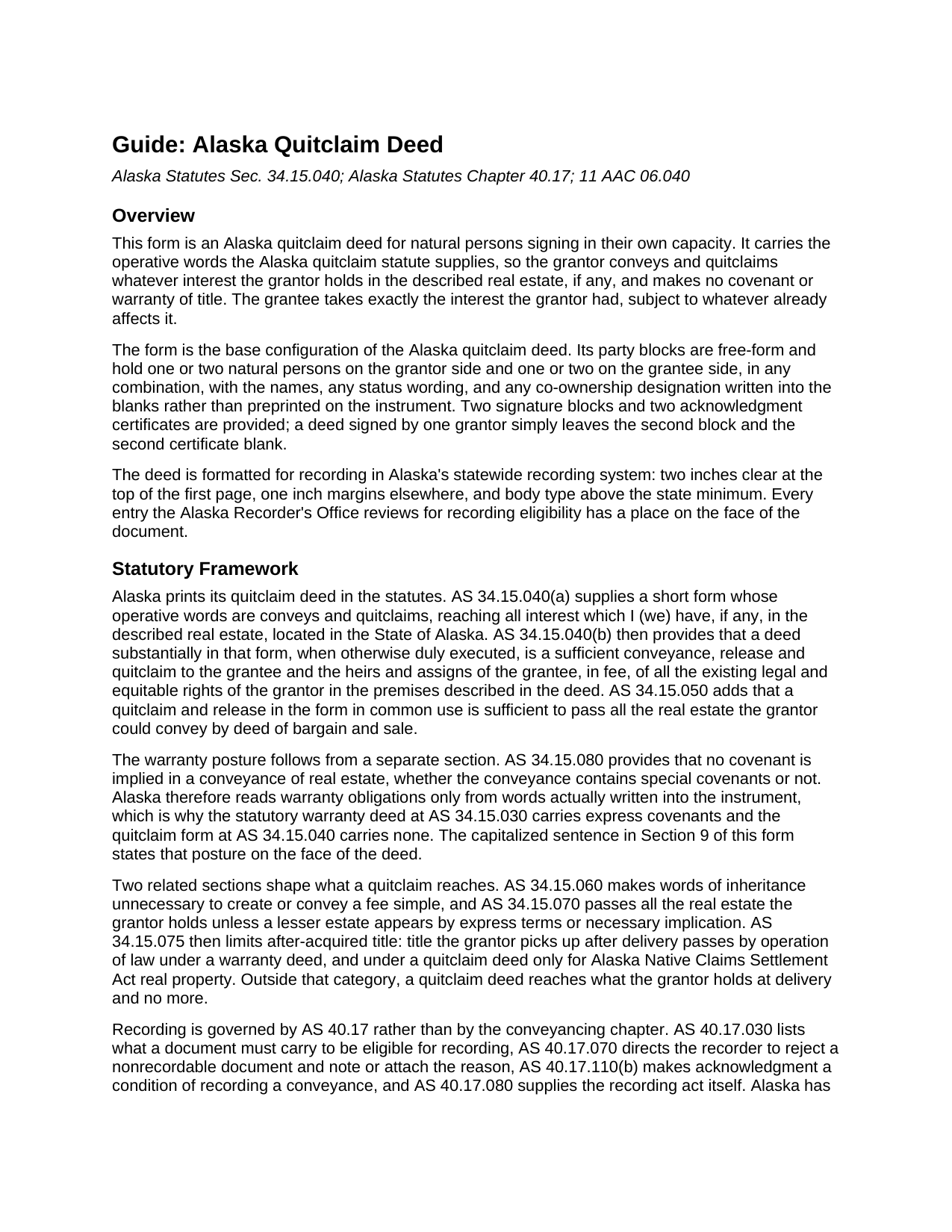 Aleutians West Borough Quitclaim Deed Guide