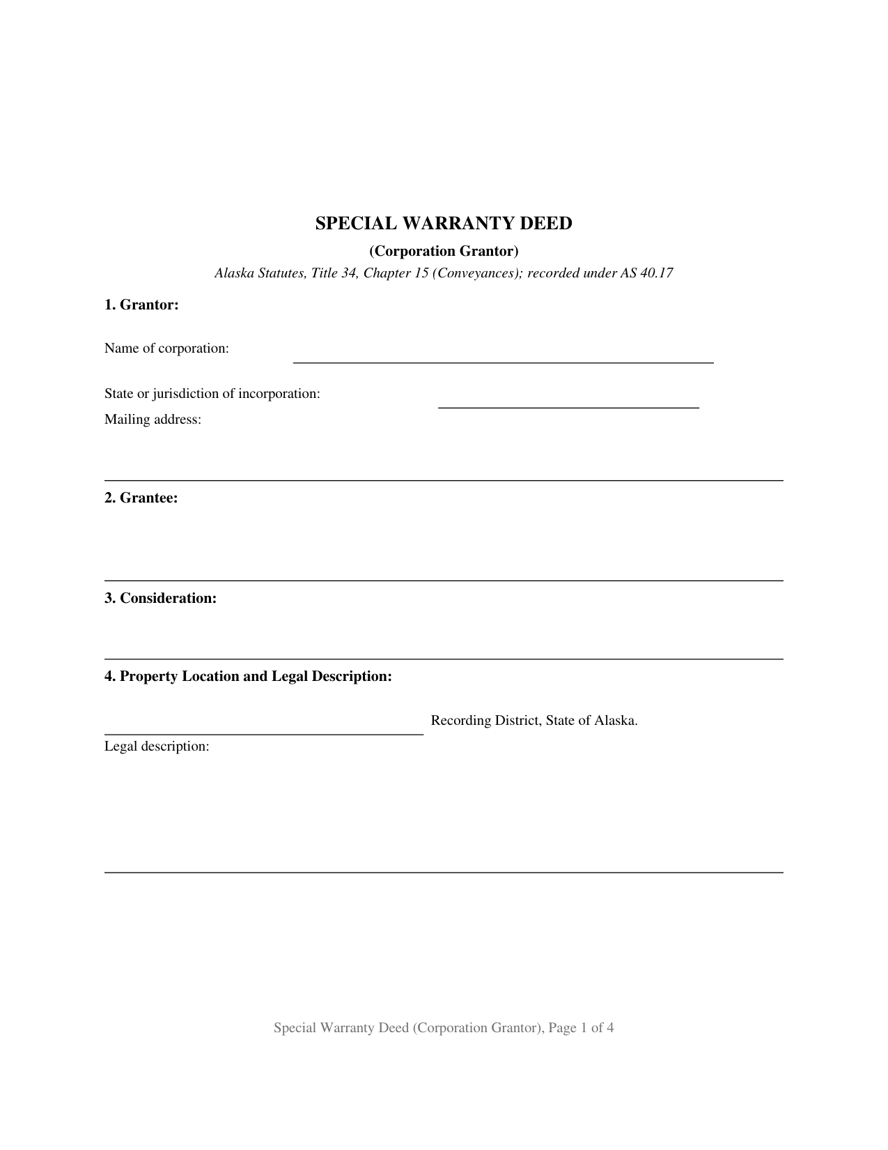 Yukon Koyukuk Borough Special Warranty Deed (Corporation Grantor) Form
