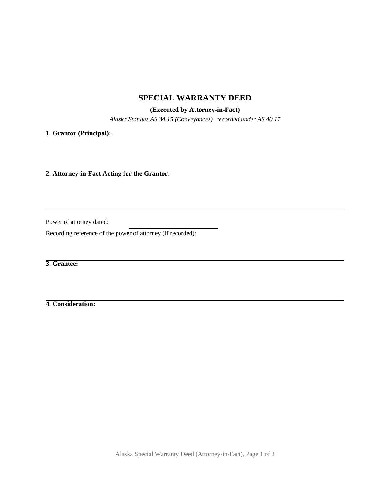Yukon Koyukuk Borough Special Warranty Deed (Executed by Attorney-in-Fact) Form