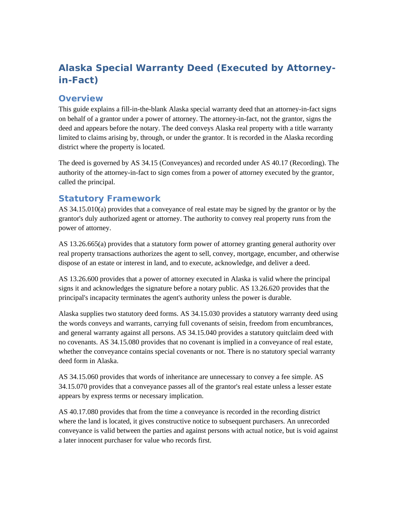 Yukon Koyukuk Borough Special Warranty Deed (Executed by Attorney-in-Fact) Guide