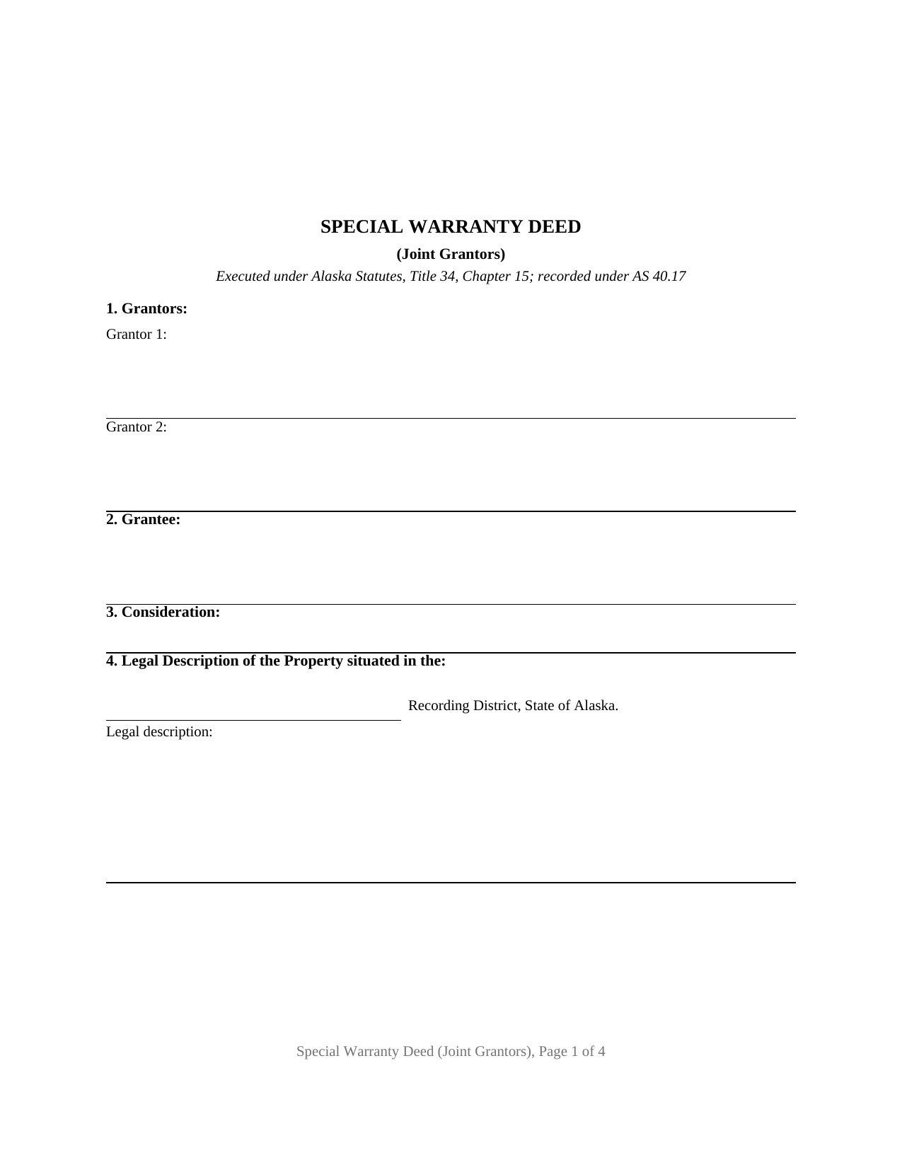 Yukon Koyukuk Borough Special Warranty Deed (Joint Grantors) Form