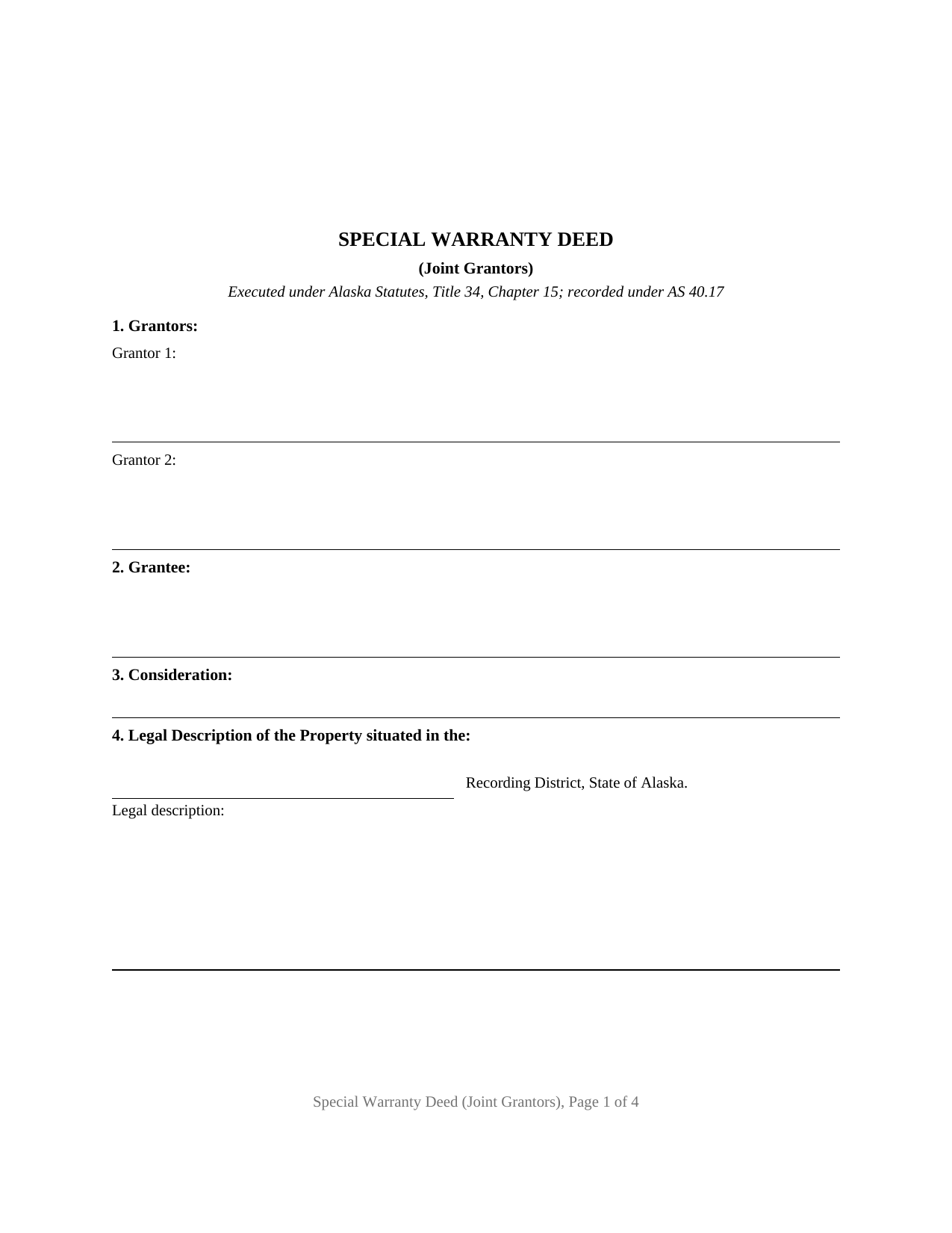 Yukon Koyukuk Borough Special Warranty Deed (Joint Grantors) Form