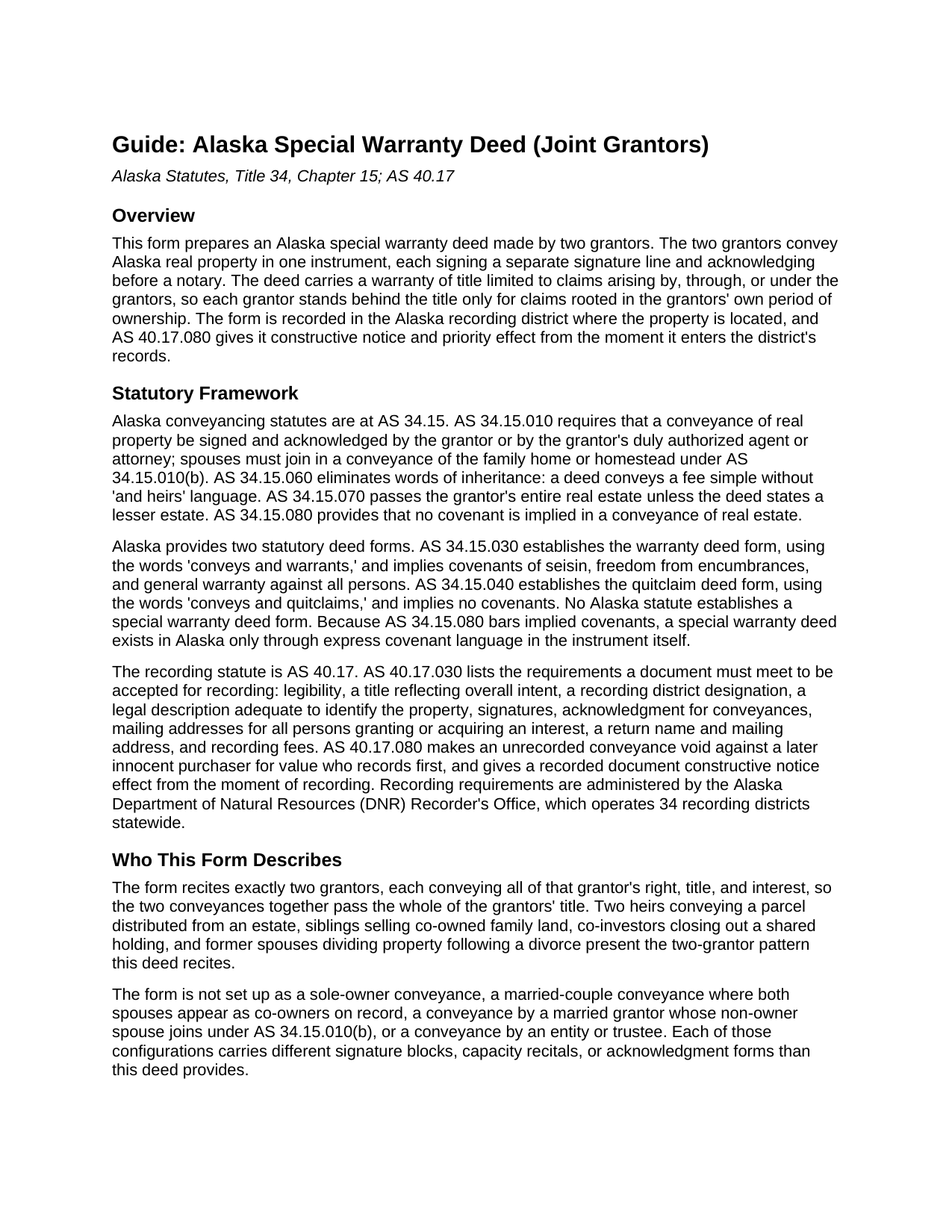 Yukon Koyukuk Borough Special Warranty Deed (Joint Grantors) Guide