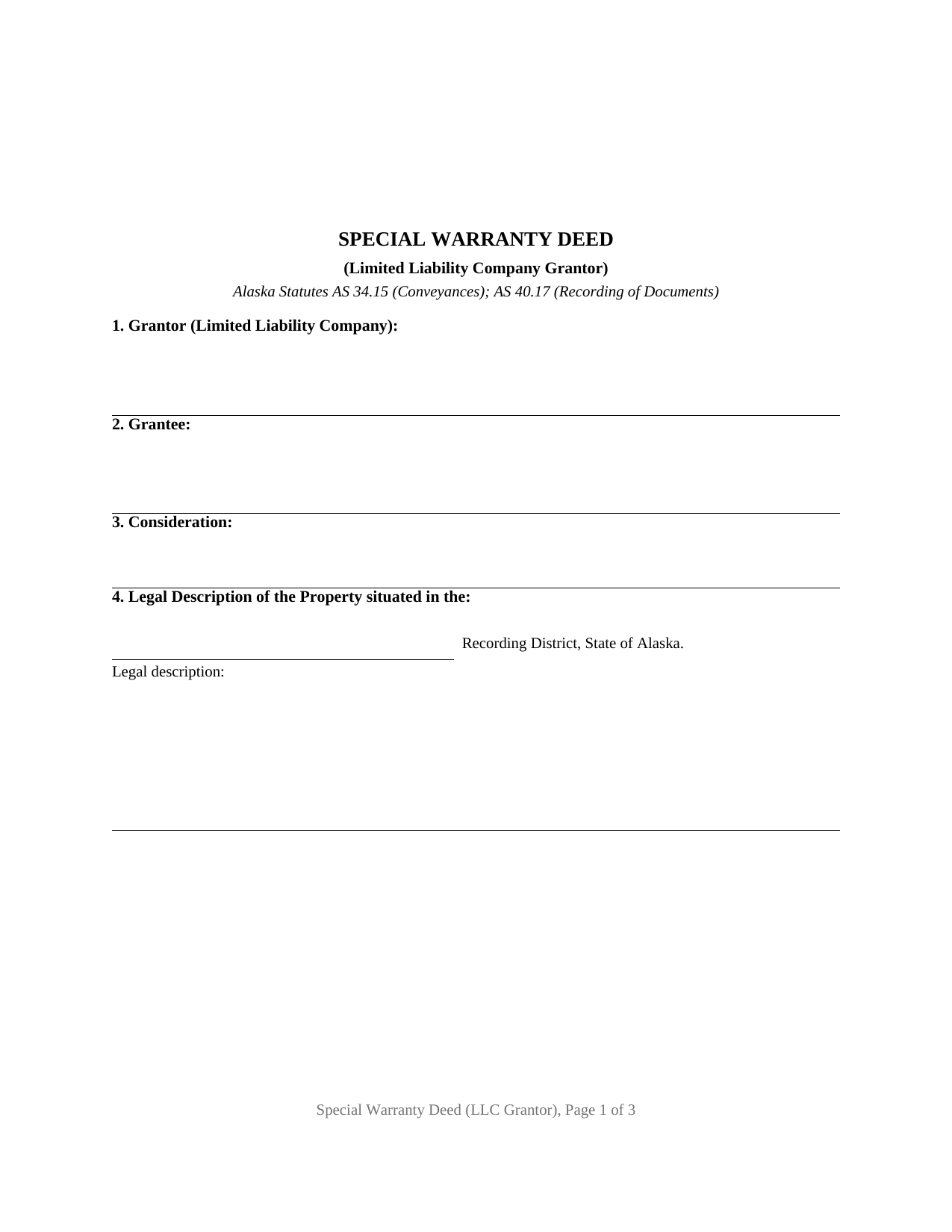 Yukon Koyukuk Borough Special Warranty Deed (LLC Grantor) Form