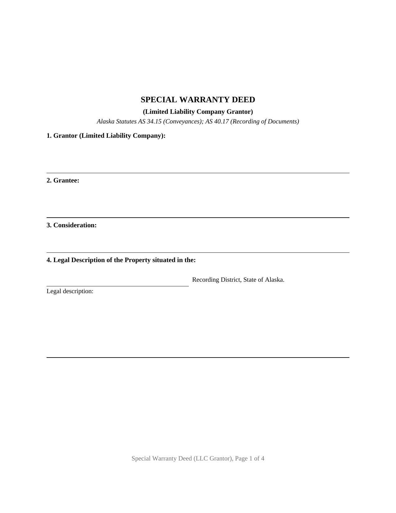 Yukon Koyukuk Borough Special Warranty Deed (LLC Grantor) Form