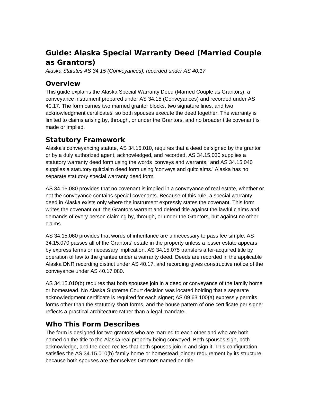 Yukon Koyukuk Borough Special Warranty Deed (Married Couple as Grantors) Guide