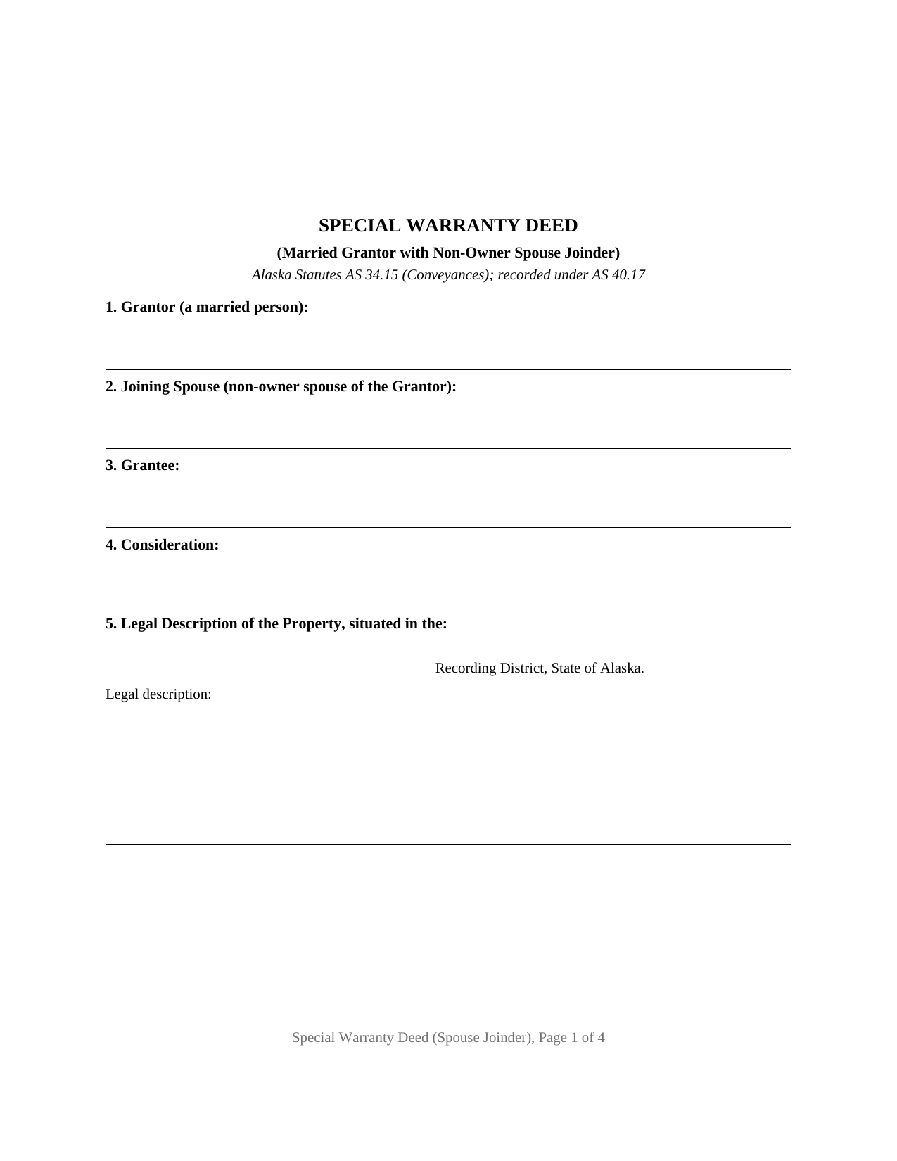 Yukon Koyukuk Borough Special Warranty Deed (Married Grantor with Non-Owner Spouse Joinder) Form