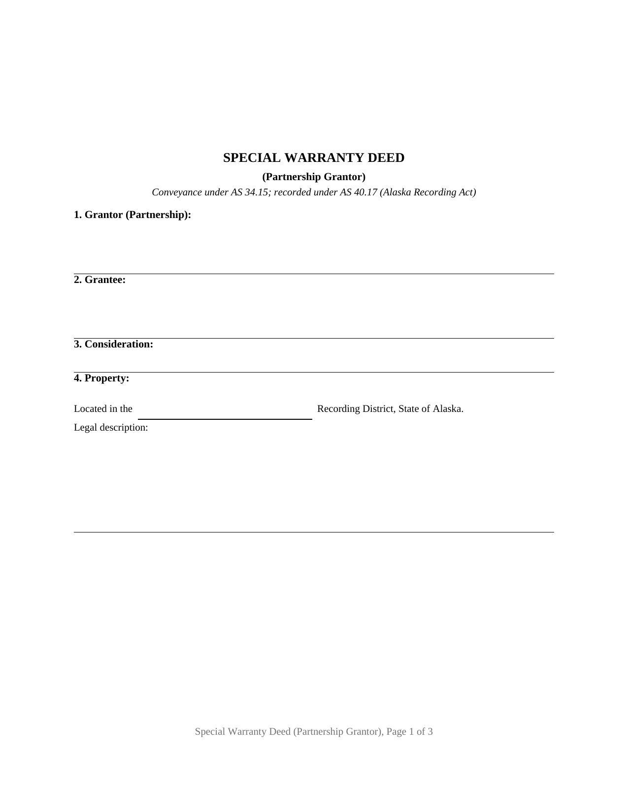 Yukon Koyukuk Borough Special Warranty Deed (Partnership Grantor) Form