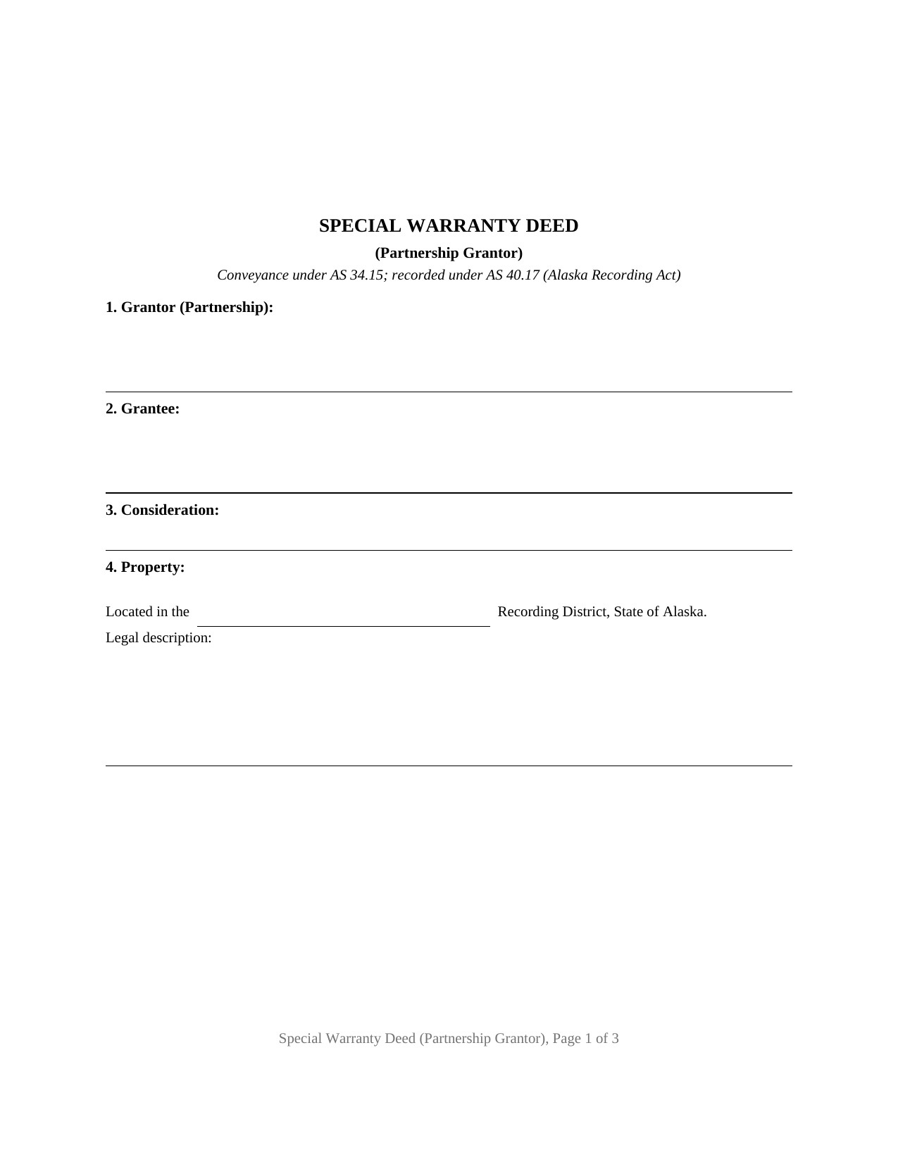 Yukon Koyukuk Borough Special Warranty Deed (Partnership Grantor) Form