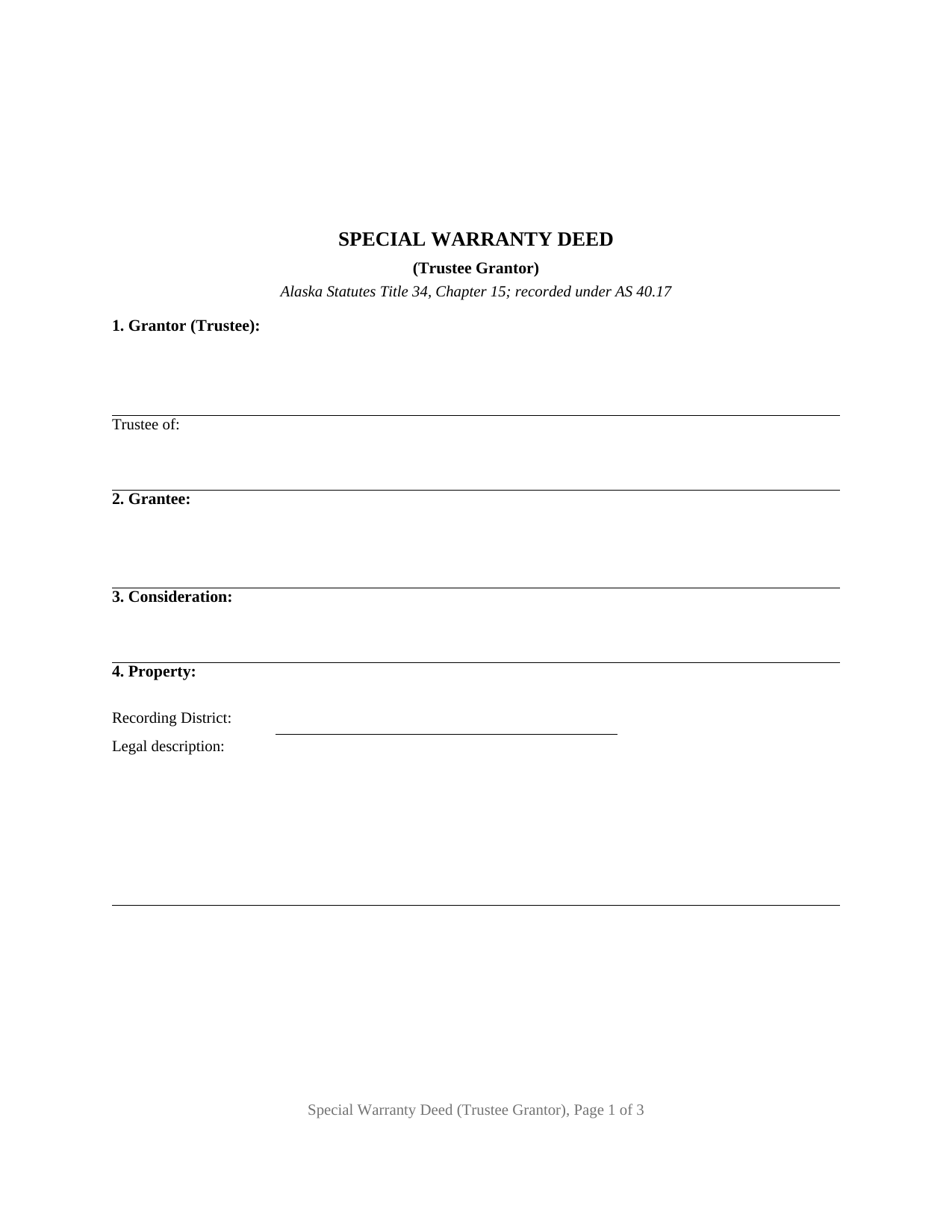 Yukon Koyukuk Borough Special Warranty Deed (Trustee Grantor) Form