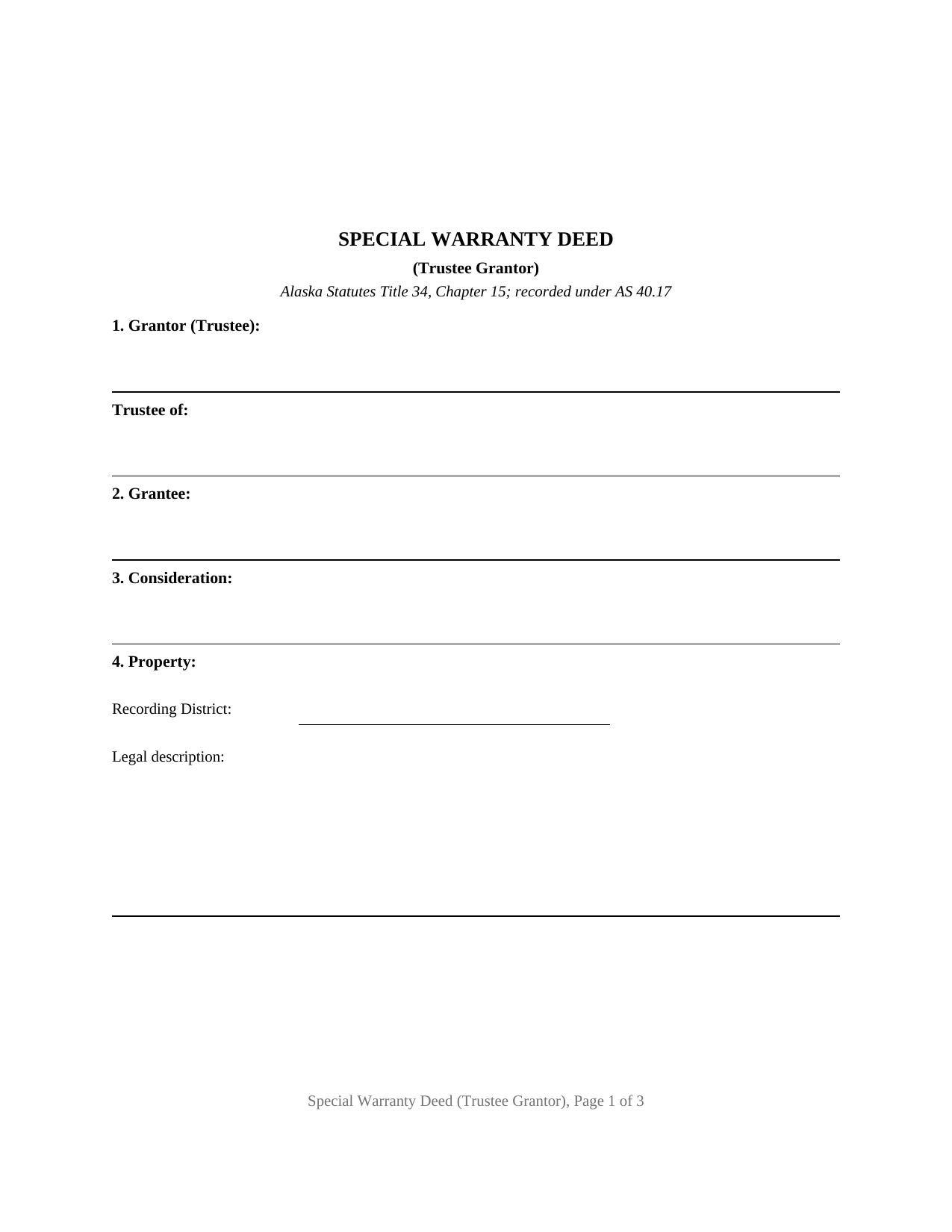 Yukon Koyukuk Borough Special Warranty Deed (Trustee Grantor) Form