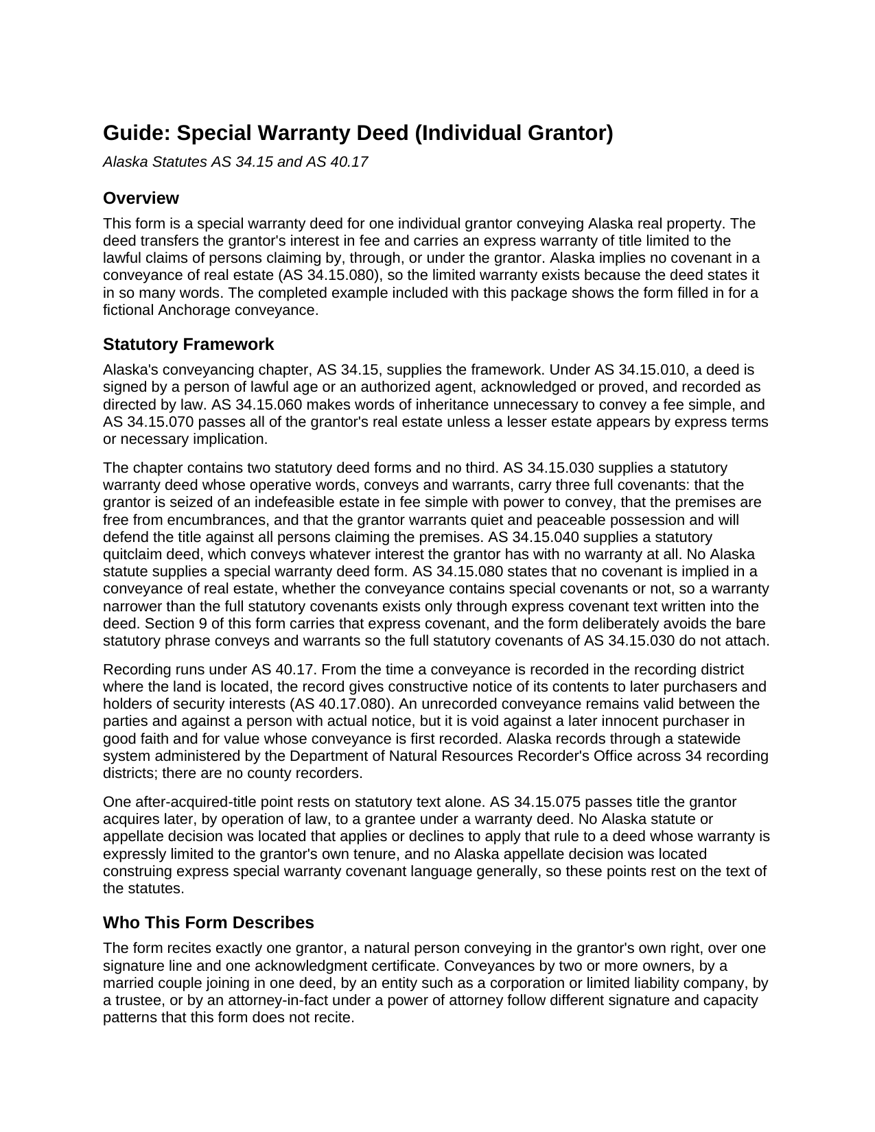 Kodiak Island Borough Special Warranty Deed Guide