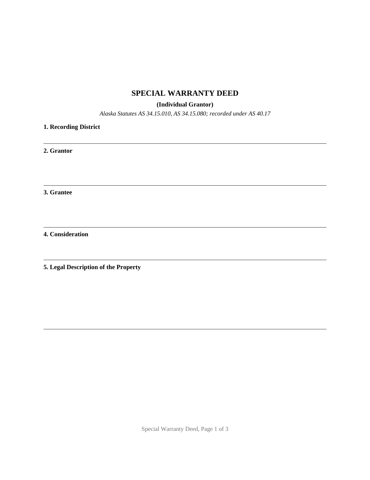 Skagway Hoonah Angoon Borough Special Warranty Deed Form