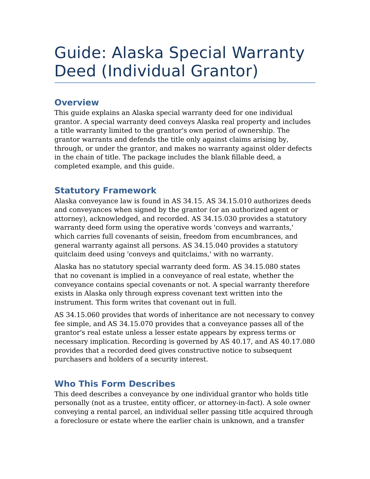 Skagway Hoonah Angoon Borough Special Warranty Deed Guide
