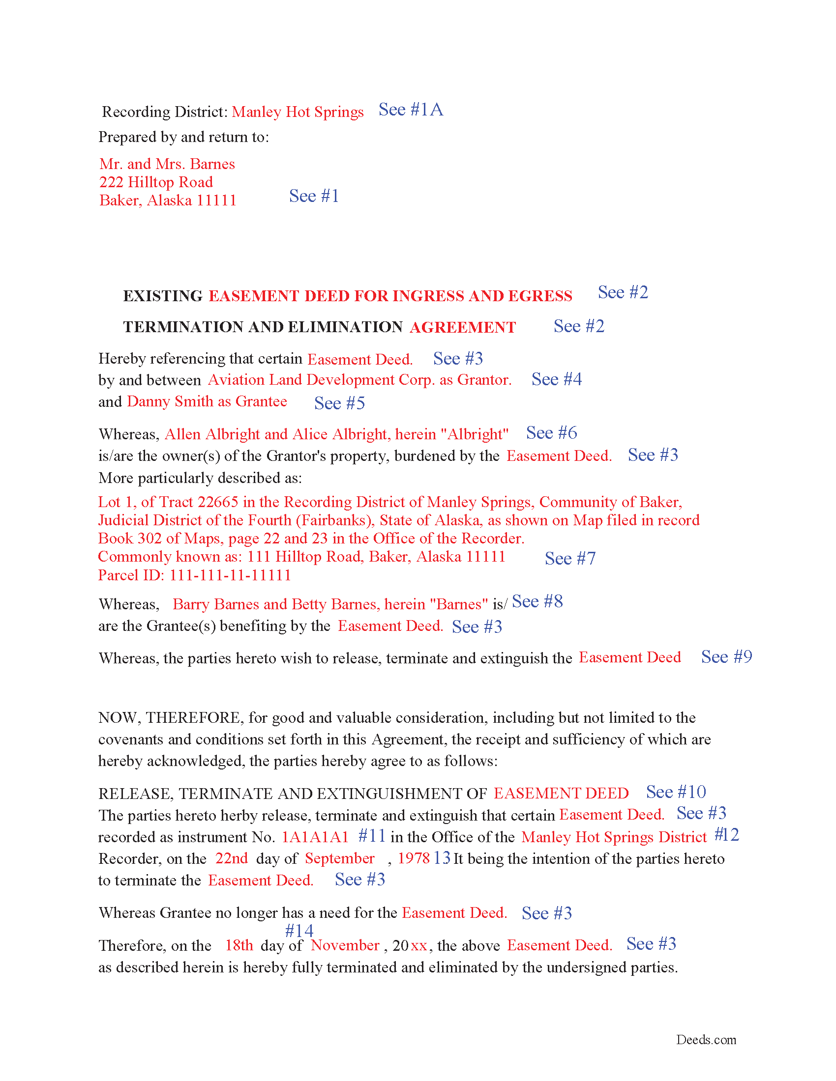 Completed Example of the Release of Easement / Access Document