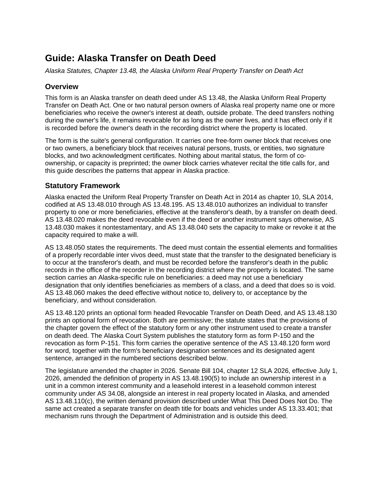 Sitka Borough Transfer on Death Deed Guide