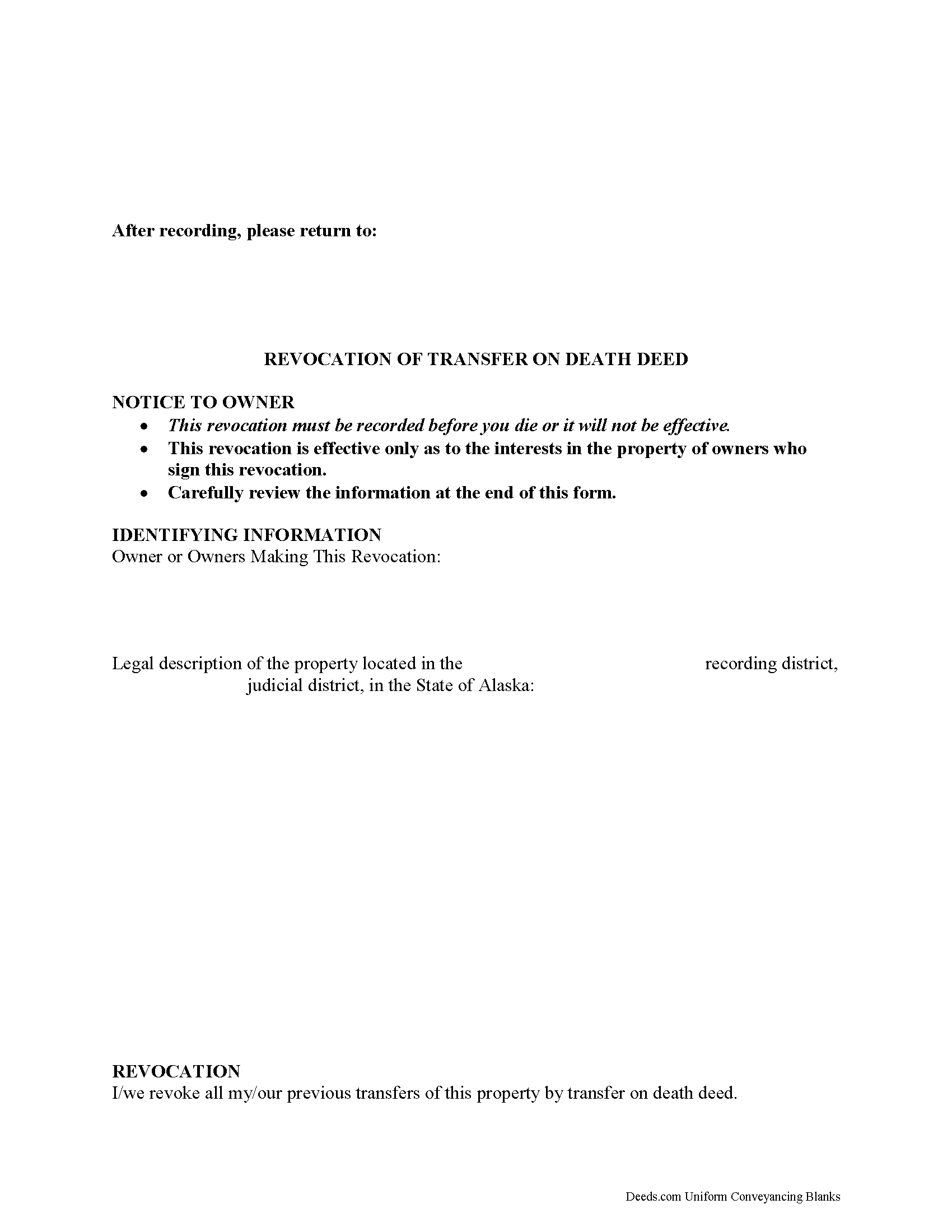 Skagway Hoonah Angoon Borough Transfer on Death Revocation Form