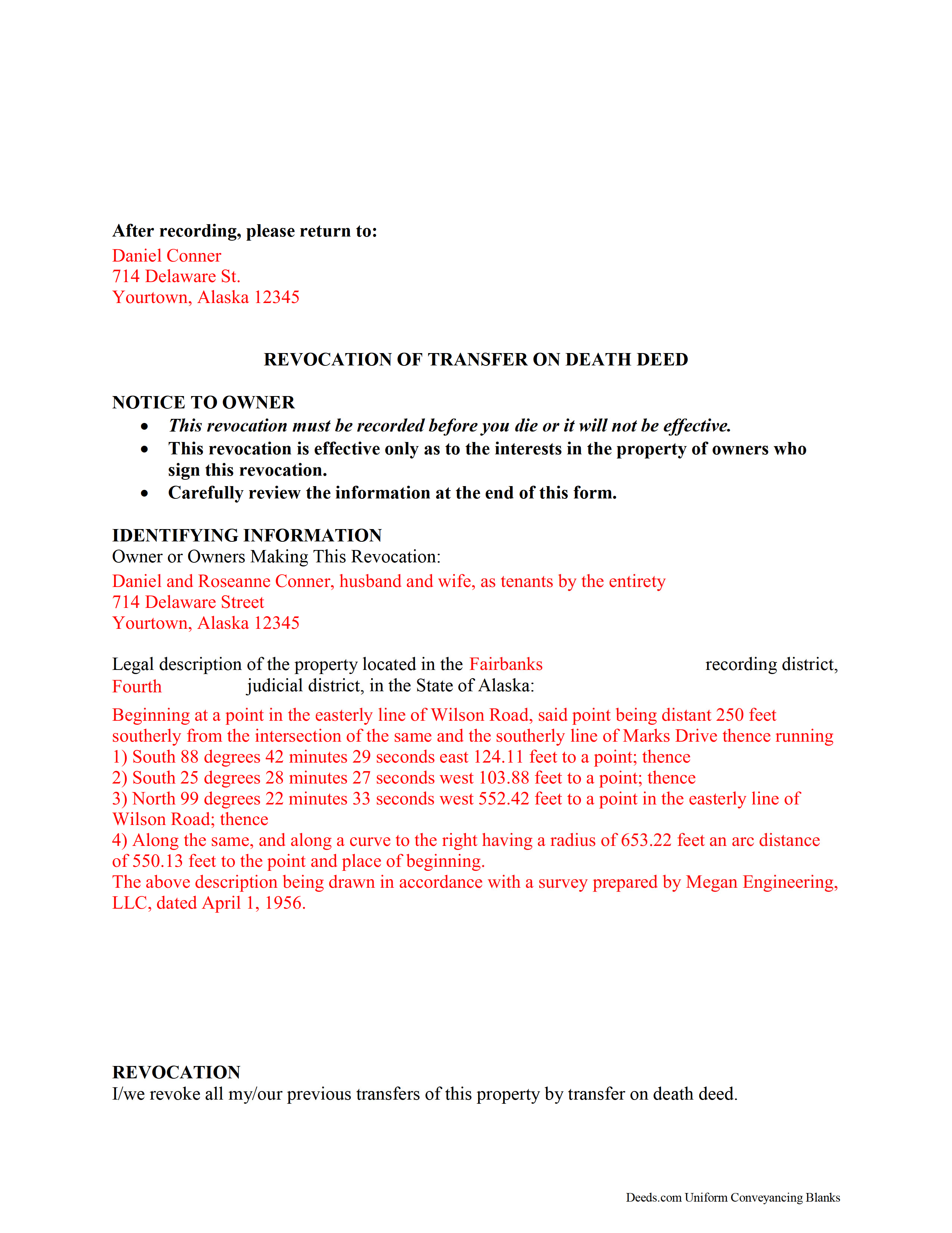 Completed Example of the Transfer on Death Revocation Document