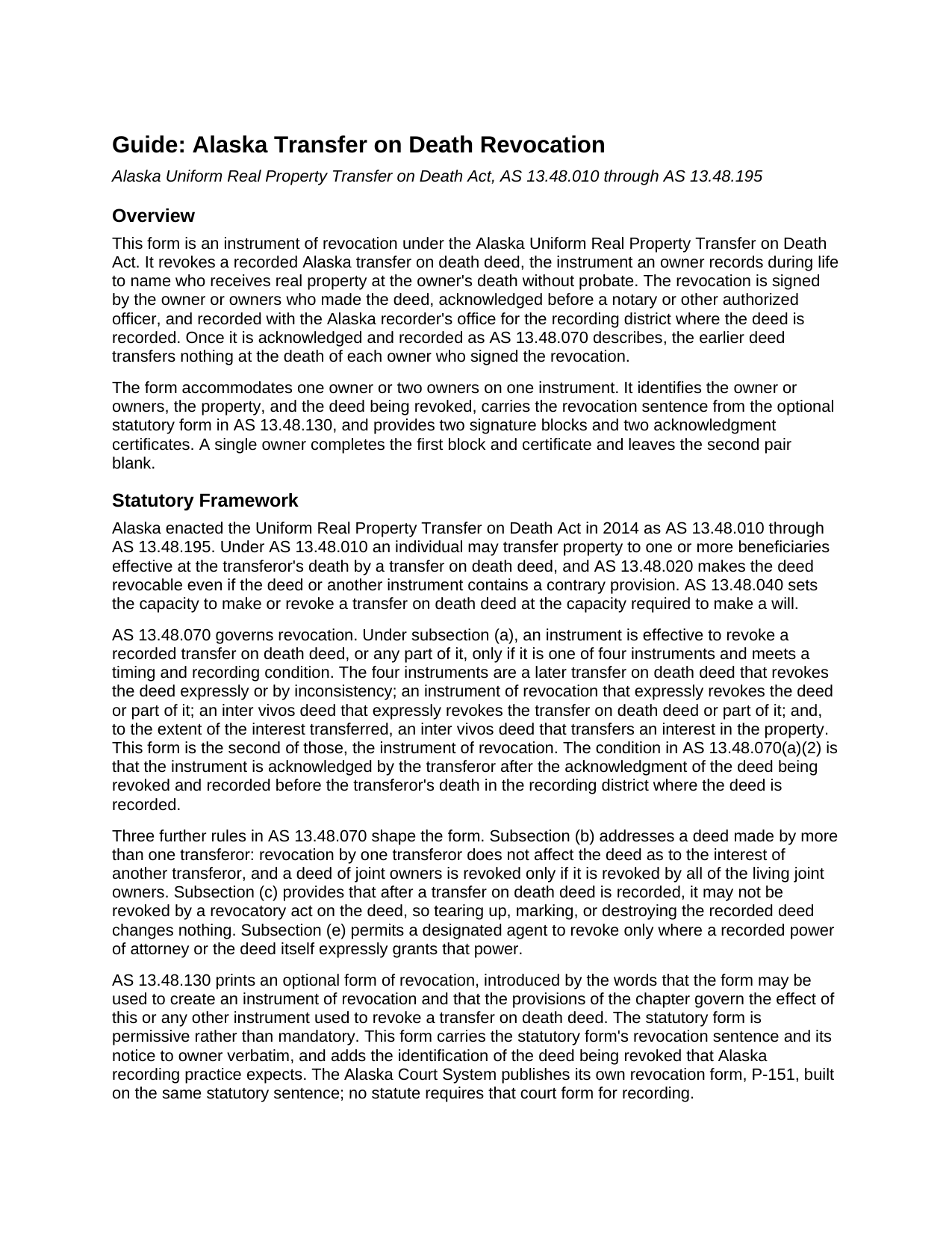 Yukon Koyukuk Borough Transfer on Death Revocation Guide